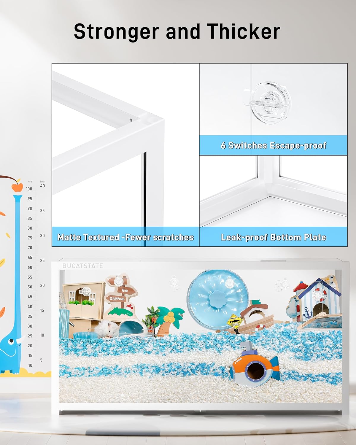 BUCATSTATE Hamsterkäfig 3,0: Metall Rattenkäfig Kleintierkäfig Groß Stapelbar mit Einfacher Montage 120L x 60W x 62H cm für Nager, Mäuse, Zwerghamster (0,72m², Weiß)