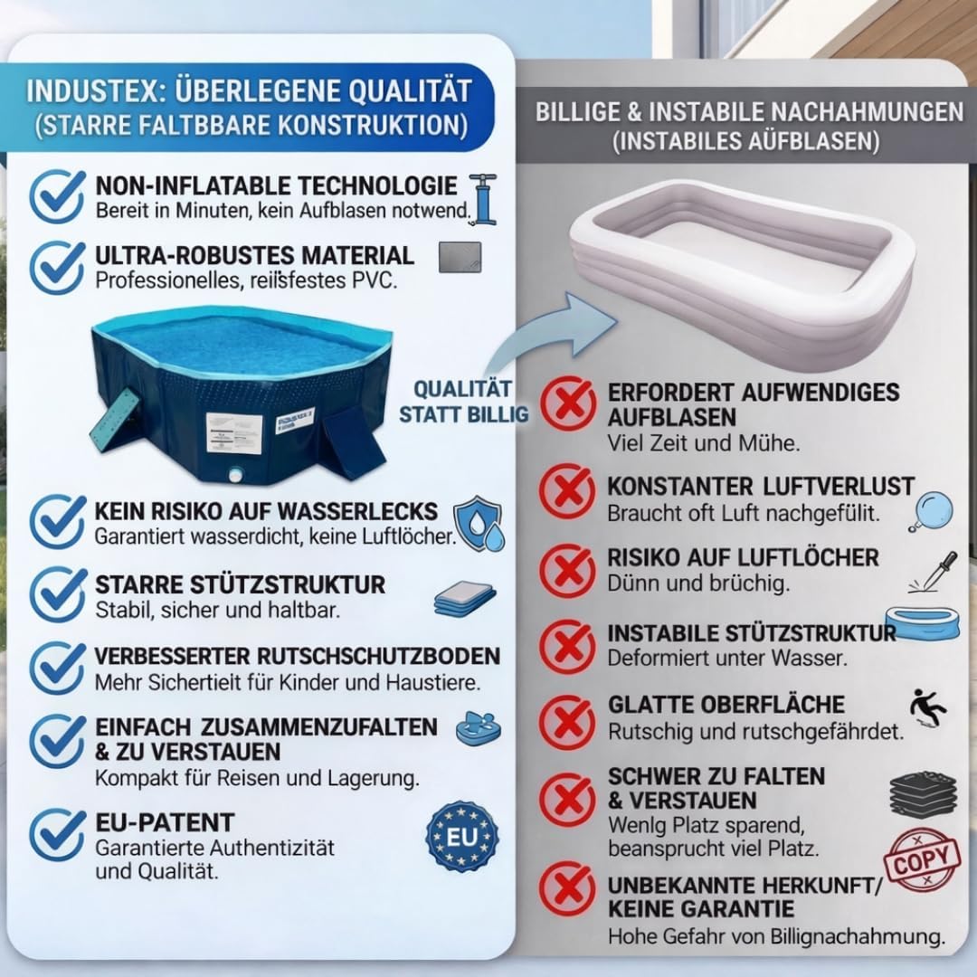 INDUSTEX Planschbecken Foldable Pool, 130 x 90 x 45 cm, Kinderbecken, Tragbarer Hundepool, Faltbarer Pool, Badewanne, Pool Spielzeug, Geeignet für Kinder, mittelgroße Haustiere