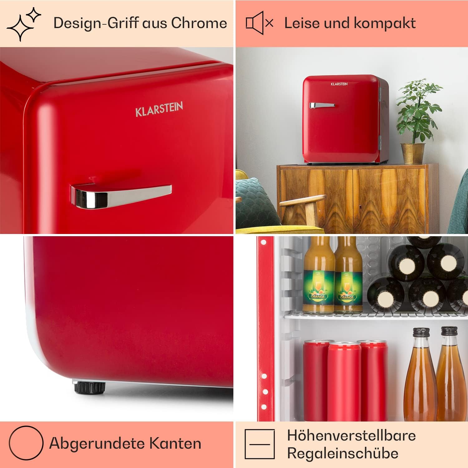 Klarstein Mini Kühlschrank für Zimmer, 48L Mini-Kühlschrank für Getränke, Snacks & Kosmetik, Kleine Minibar, Kühlschrank Klein & Leise, Kleiner Skincare Kühlschrank für Zimmer & Büro 0-10°C