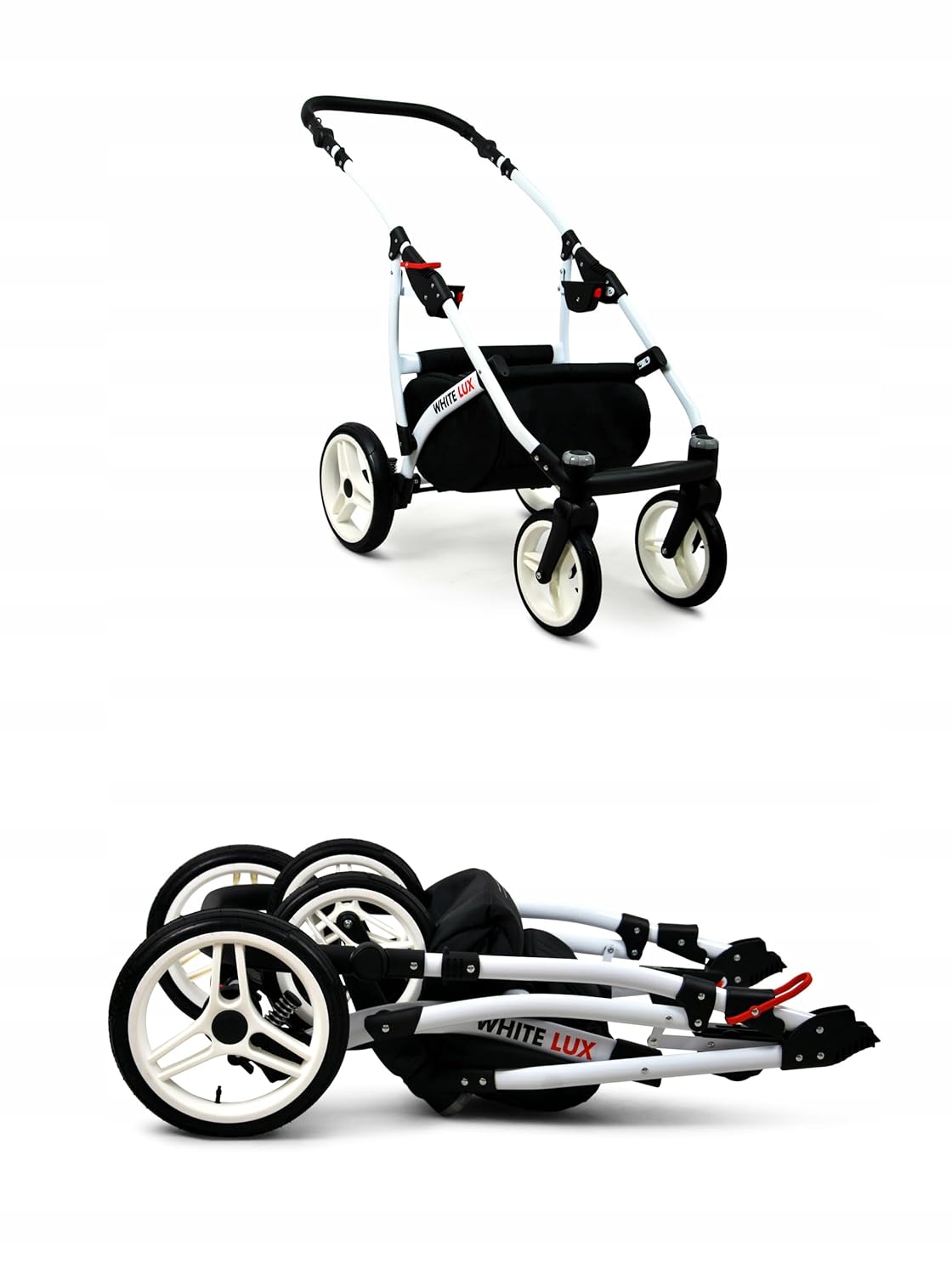 BabyLux® Bambimo Kinderwagen Set 3 in 1 - White Lux - incl. Babywanne, Buggy Sportsitz, Auto-Babyschale - Autositz - Kinderwagenset - Kombikinderwagen mit Wickeltasche, Regenschutz usw.