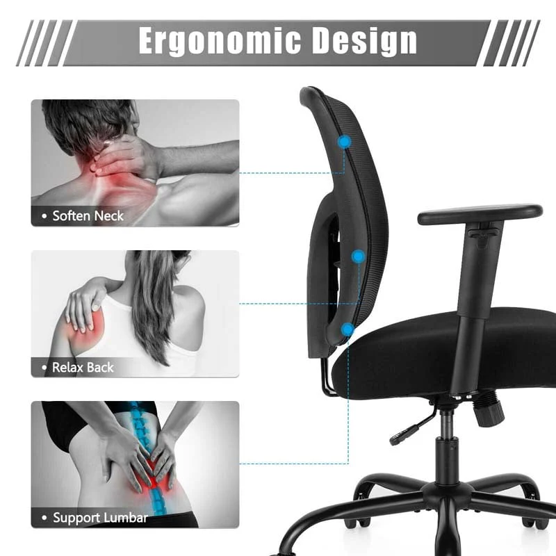 400 Lbs Mesh Big Amp Tall Office Chair Ergonomic Executive Chair Rolling Swivel Computer Task Chair - Comfortable And Ergonomic Design