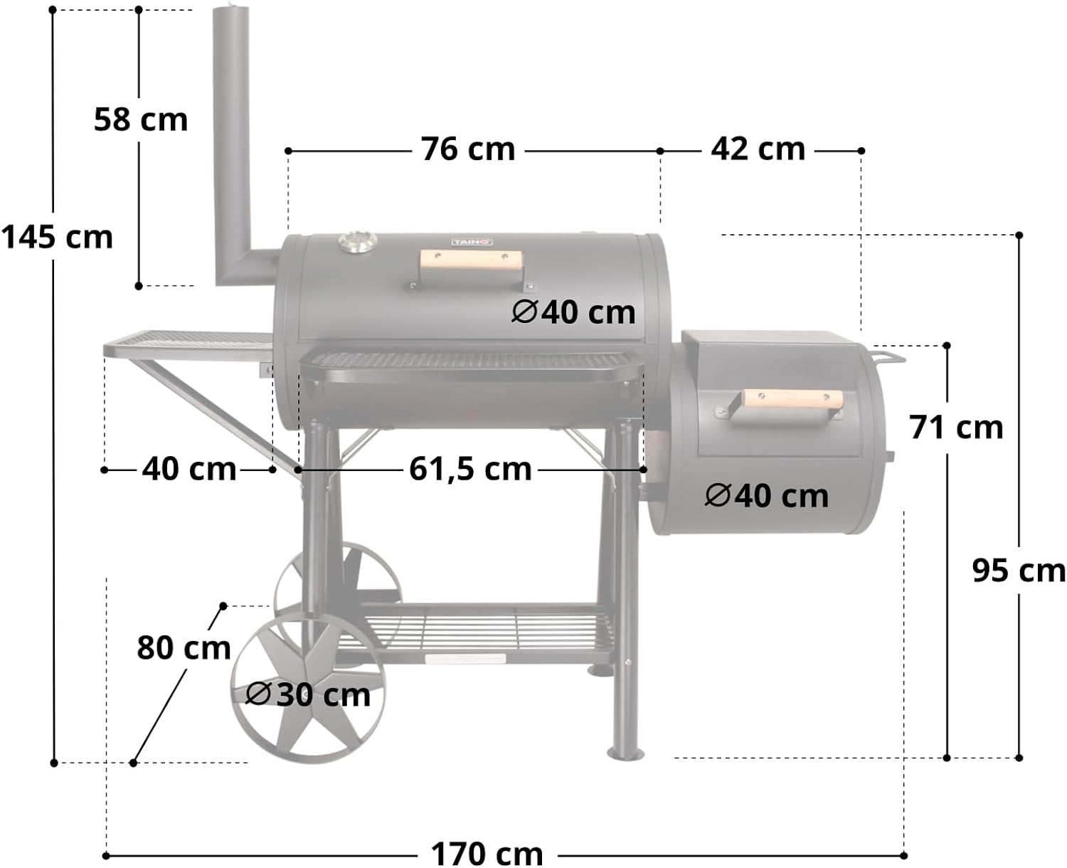 TAINO Yuma XXL 90kg Profi-Smoker massiver Räucherofen Holzkohle schwarz 3,5mm Stahl