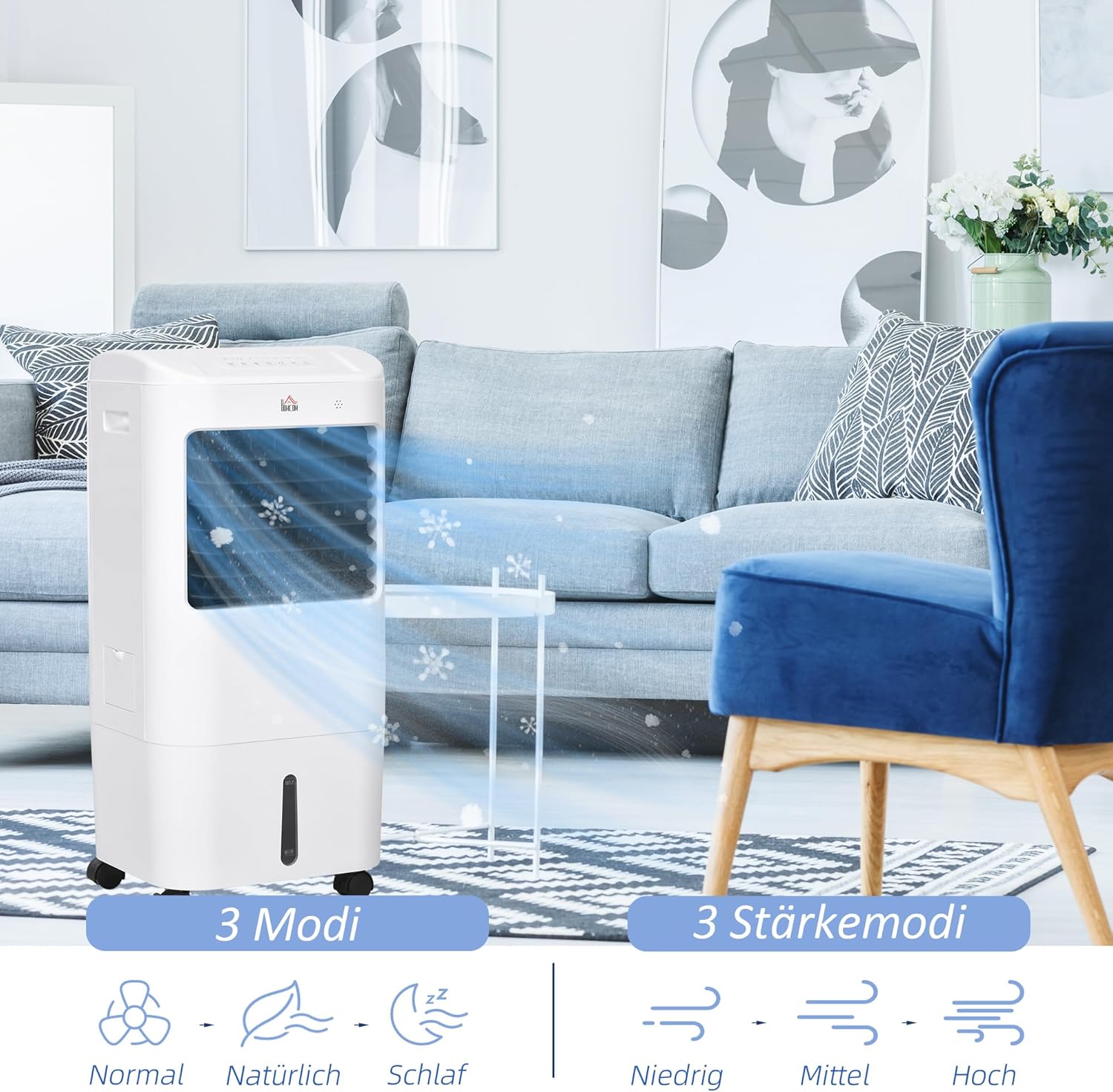 HOMCOM 3 in 1 Mobile Luftkühler mit Wasserkühlung und Luftbefeuchtung 15L Wassertank 60°oszillierendes Ventilator ohne Abluftschlauch mit 7,5h Timer, Fernbedienung, LCD-Anzeige, für 20 ㎡