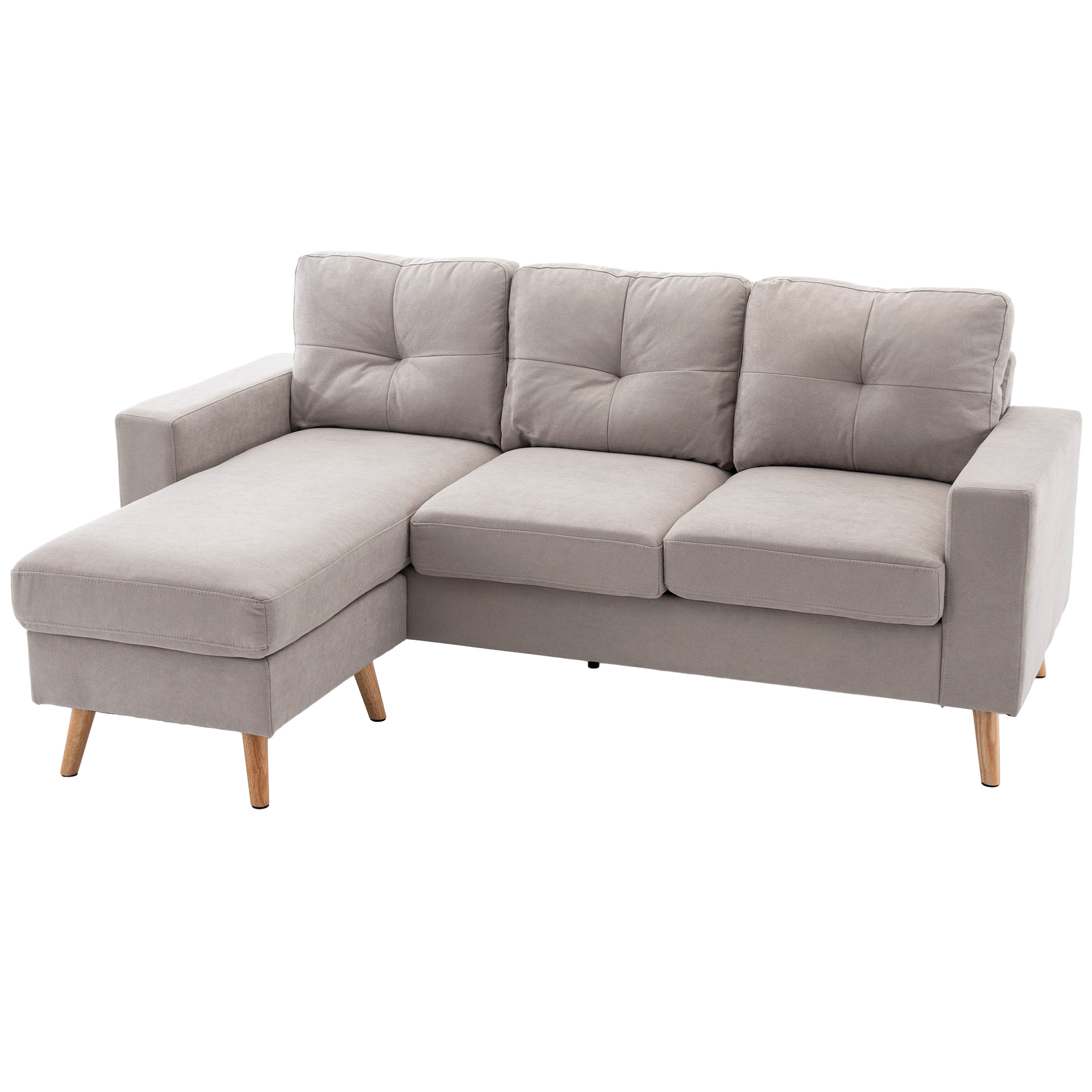 3-zits hoekbank, linnenlook, omkeerbare chaise longue, 193x136x85 cm, lichtgrijs