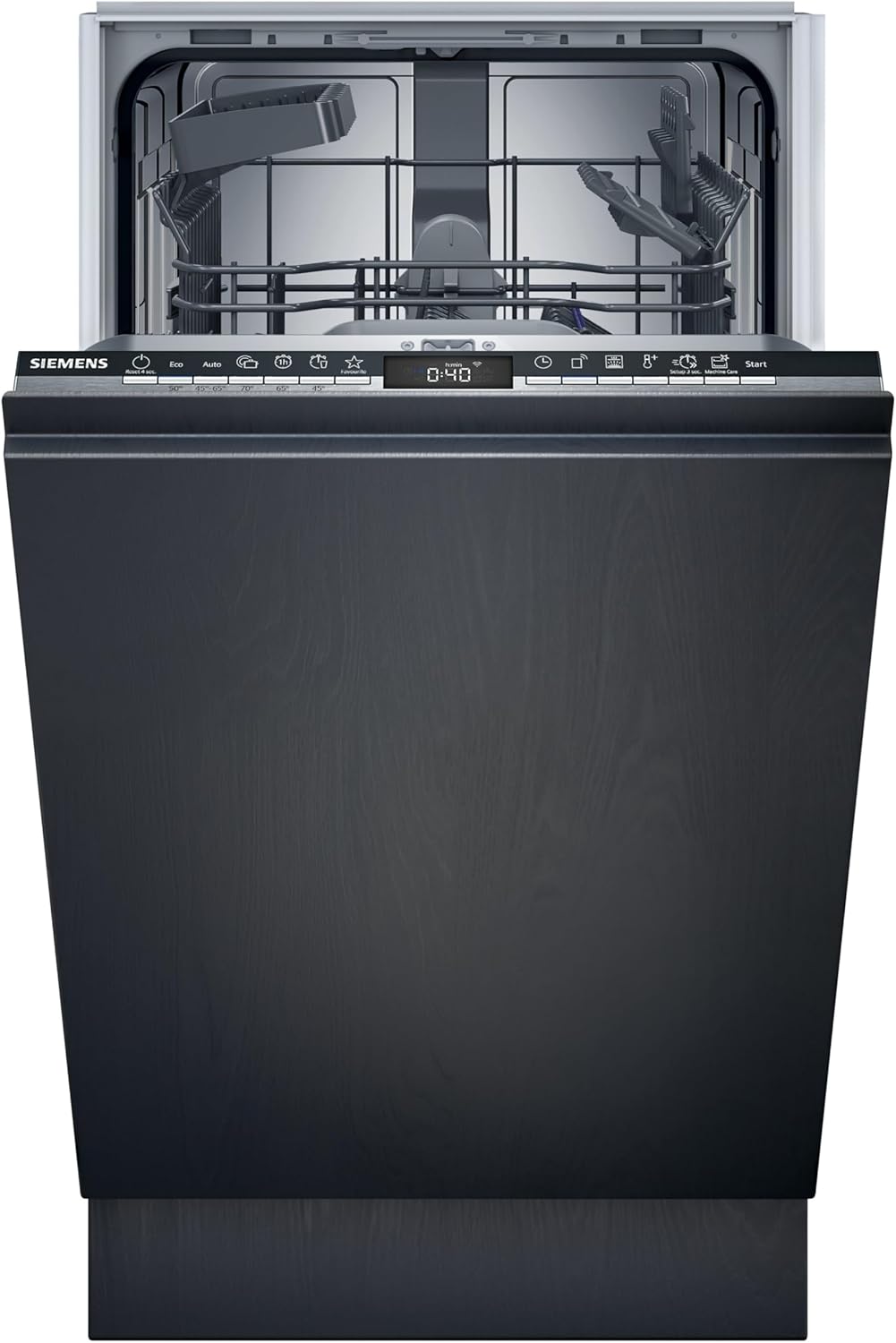 Siemens SR65YX08ME, iQ500 Smarter Geschirrspüler Vollintegriert, 45 cm breit, Besteckschublade, Zeolith, extra leise, aquaStop, automatische Türöffnung nach Programmende, varioSpeed, Innenbeleuchtung