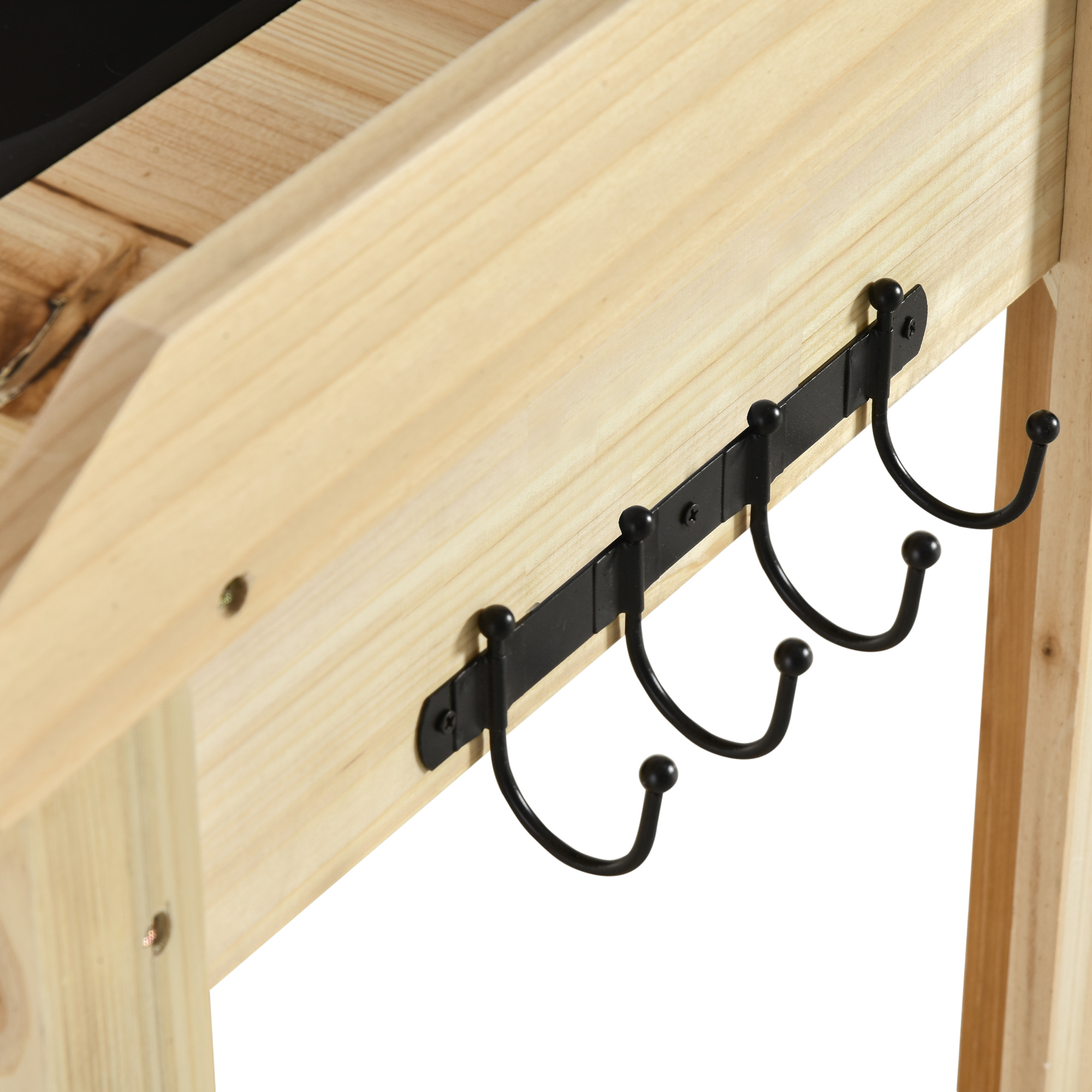 Outsunny Planttafel Tuintafel met Wastafel Houten Bloementafel met Ladehaak Mandplank Tuinterras Naturel 107,5 x 46 x 142 cm