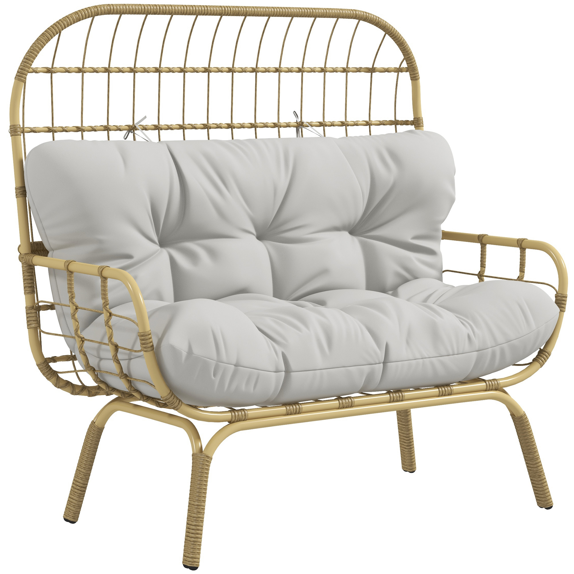 Rieten Tuinstoel, Weerbestendig, 126 cm x 72 cm x 126 cm, Natuur + Grijs