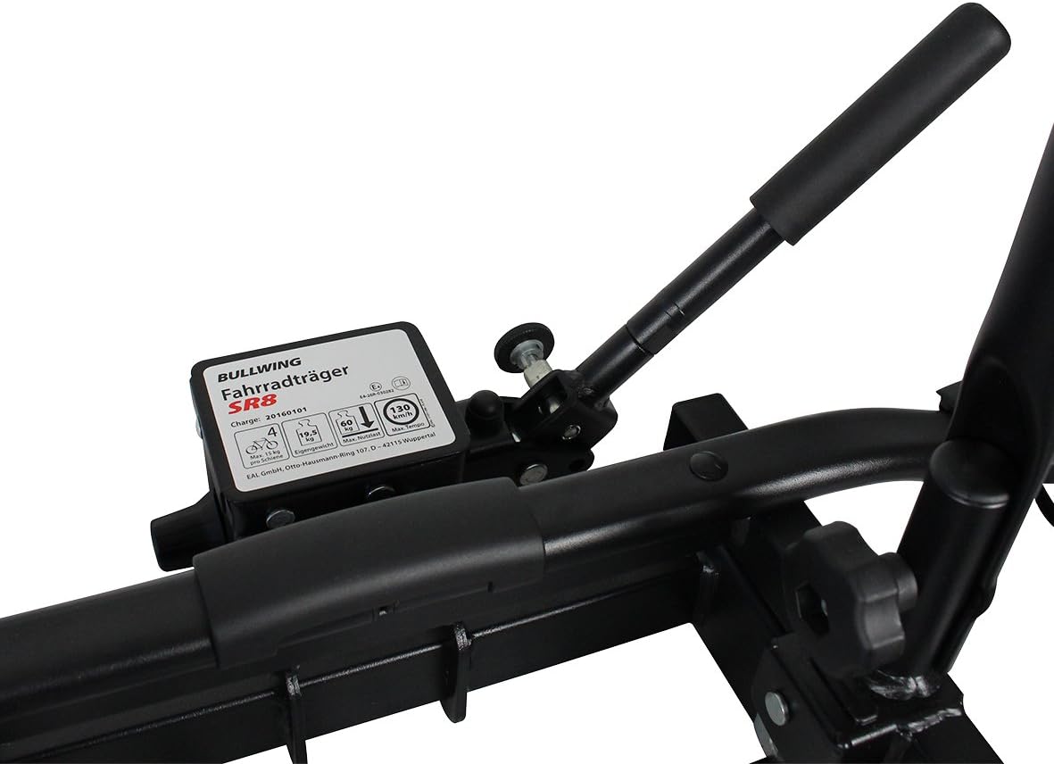 Bullwing SR8 Fahrradträger für 4 Fahrräder auf Auto Anhängerkupplung Heckträger Radträger abklappbar mit Schnellverschluss und Diebstahlschutz mit Wandhalterung und Rahmenhalter