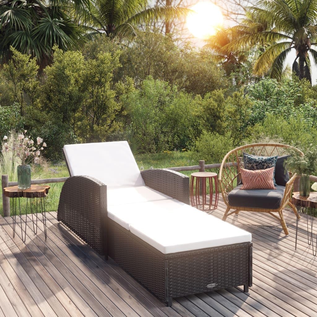vidaXL Sonnenliege mit Cremeweißer Auflage Gartenliege Liege Rattanmöbel Gartenmöbel Relaxliege Saunaliege Liege Liegestuhl Poly Rattan Schwarz