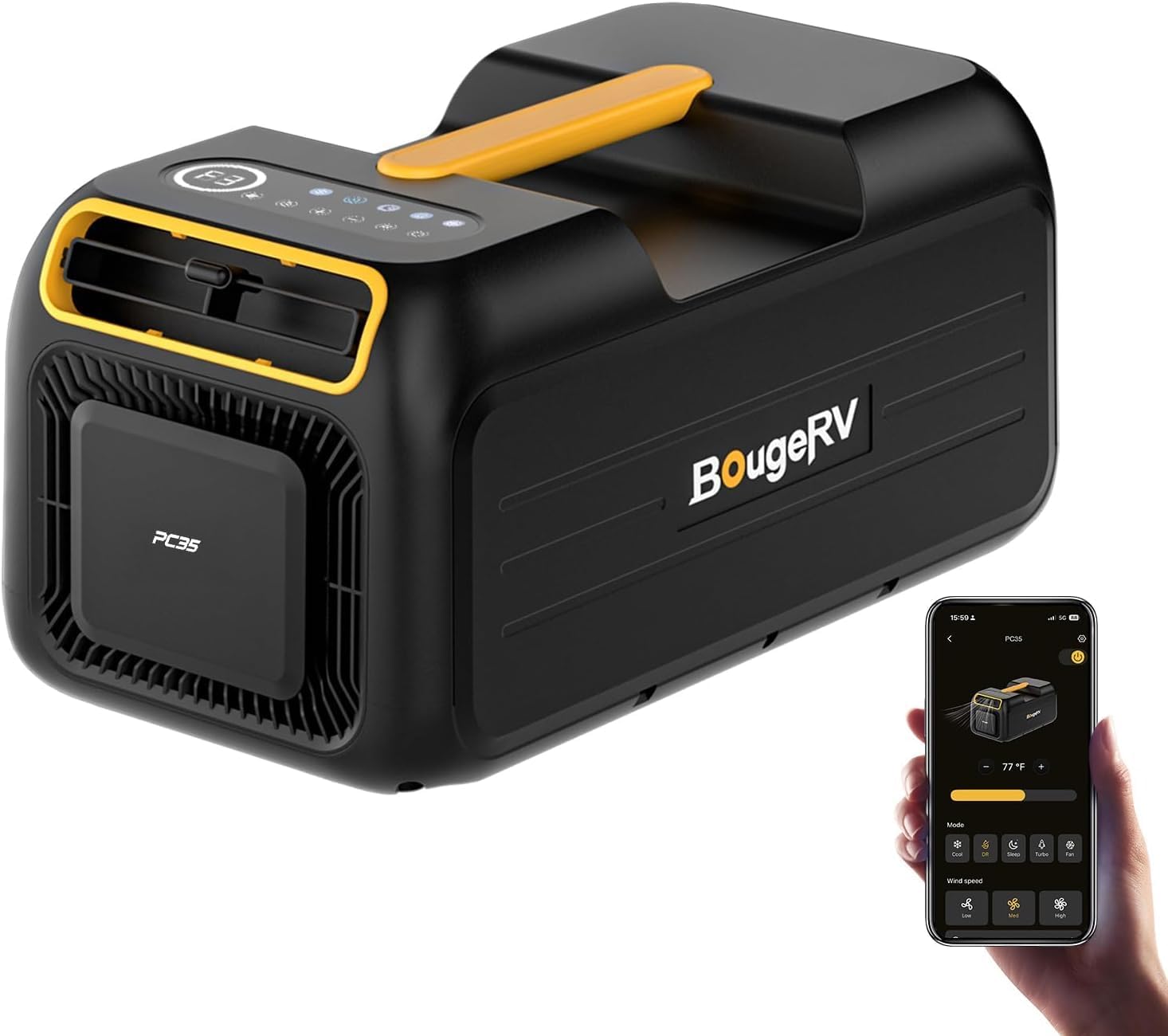 BougeRV 2026 PC35 Mobile Klimaanlage, 3500 BTU Tragbare Klimaanlage, 5 in 1 Klimagerät mit App, Kompakt mit Griff, AC 100V-240V, Camping Klimaanlage für Wohnmobil, Zelt, Lkw, Van
