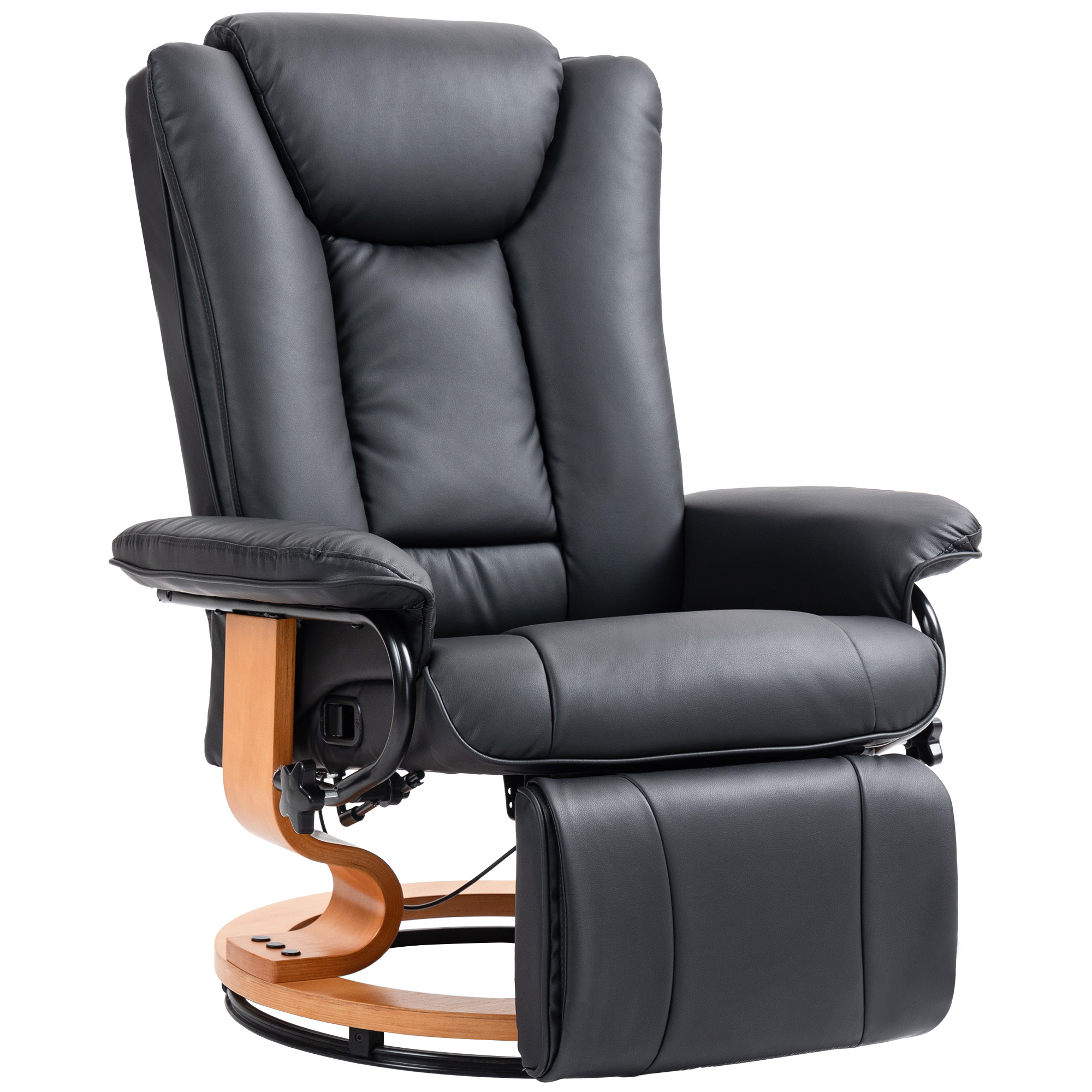 Relaxstoel met Ligfunctie, Draaibaar, tot 150 kg, Kunstlederbekleding, Stalen Frame, Zwart
