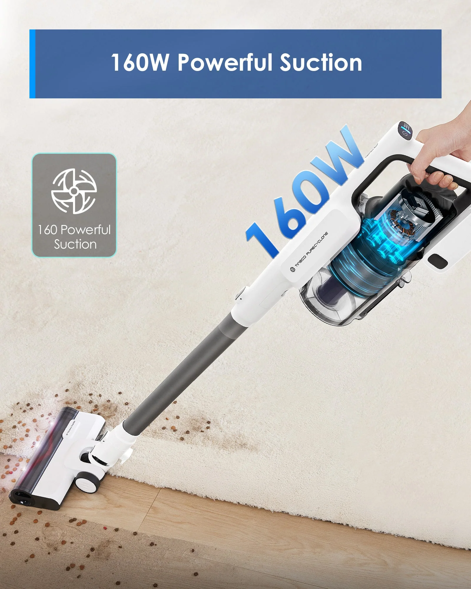Tineco A30S Draadloze Stofzuiger �C Krachtige Zuigkracht van 160W, 1L Stofbak, 60 Minuten Autonomie, 5-Fasen Filtratie