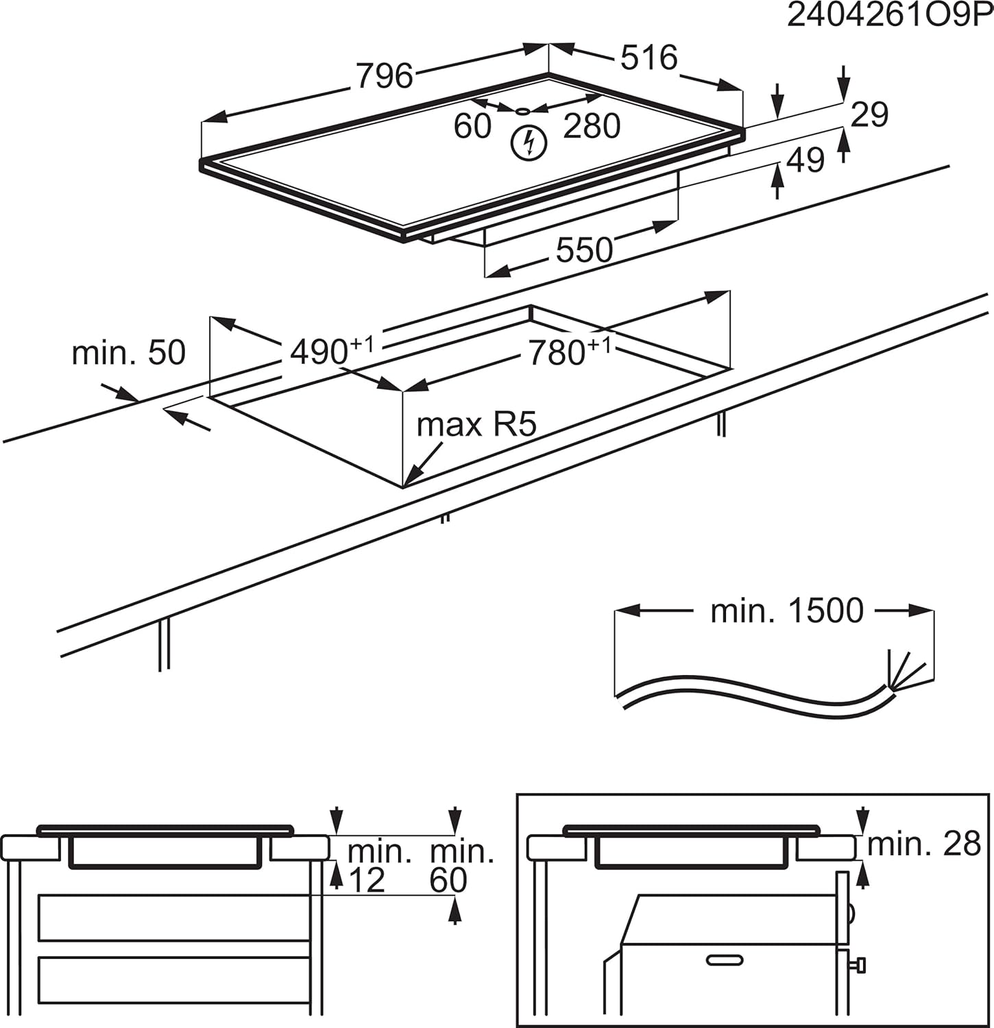 AEG Induktionskochfeld autark 80cm mit Dunstabzug / Made in Germany / 4 Flex-Kochzonen mit Bridge (Kombination 2er Zonen) / Auto-Funktion des Dunstabzugs / Aktivkohlefilter / COLI84COXB