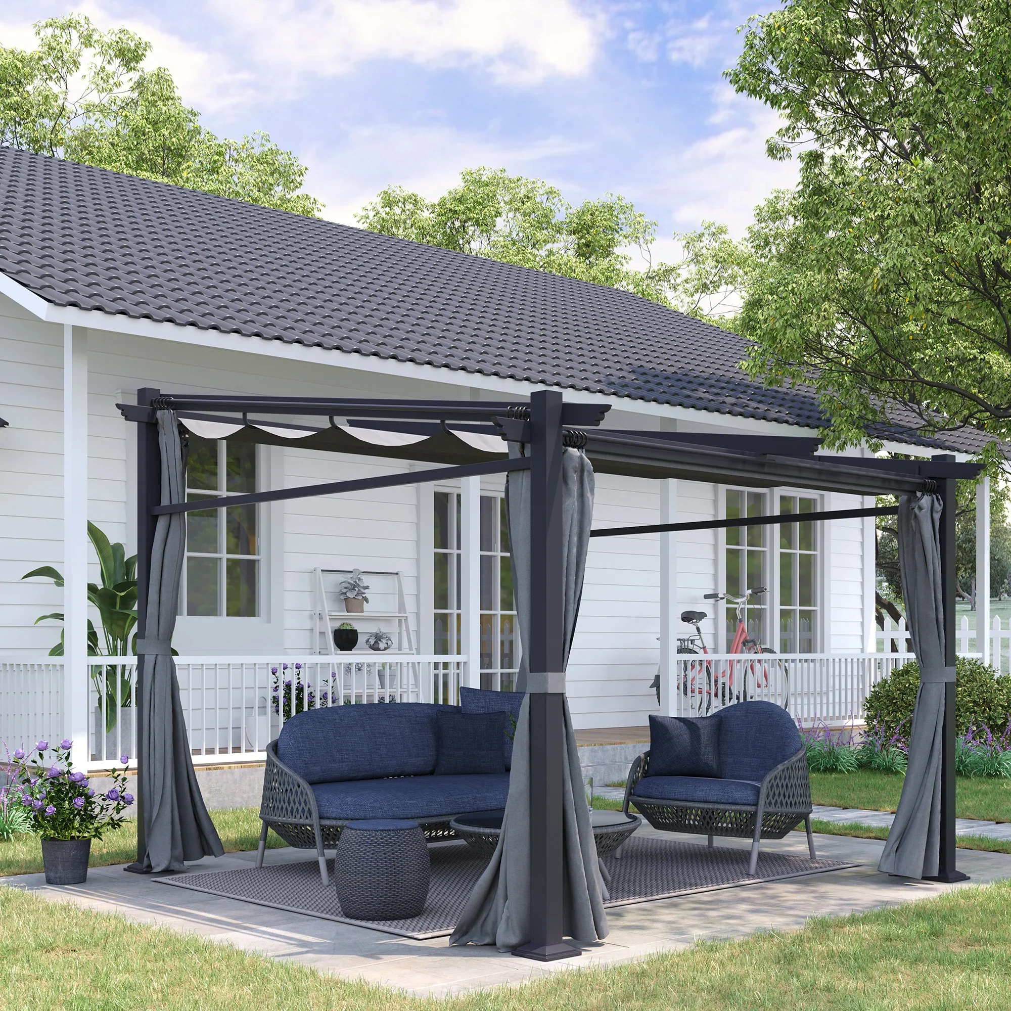 Outsunny Pergola met uitschuifbaar dak en kabelsysteem