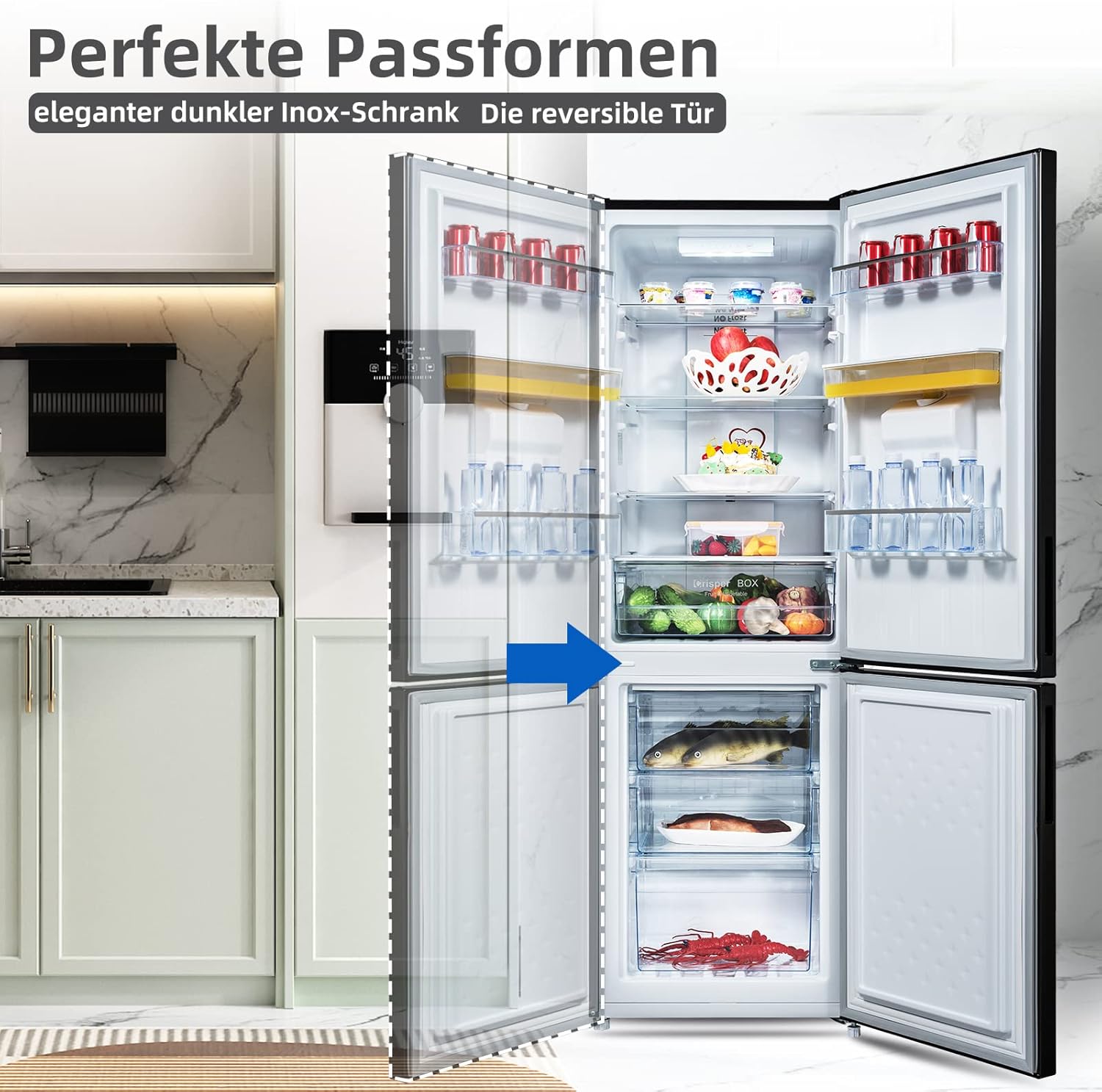CHIQ CTT107BC Kühlschrank Klein 107 Liter, Höhe 84cm, Tiefe 55cm, Platzbedarf nur 0,3 ㎡, Mikro-Gefrierfach, Vario Box, 7 Temperaturregelstufen, geräuscharm, 87 kWh/Jahr, Schwarz