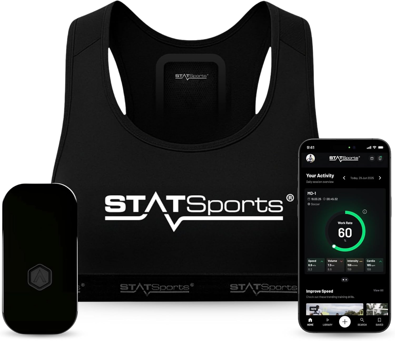 STATSports Academy Fußball Tracker Weste – Entfalte Elite-Leistung mit Profi-Coaching, Übungen & Ernährungsplänen – Misst 24 Leistungsmetriken – GPS Weste für Profi-Spieler & Teams, Erwachsene L
