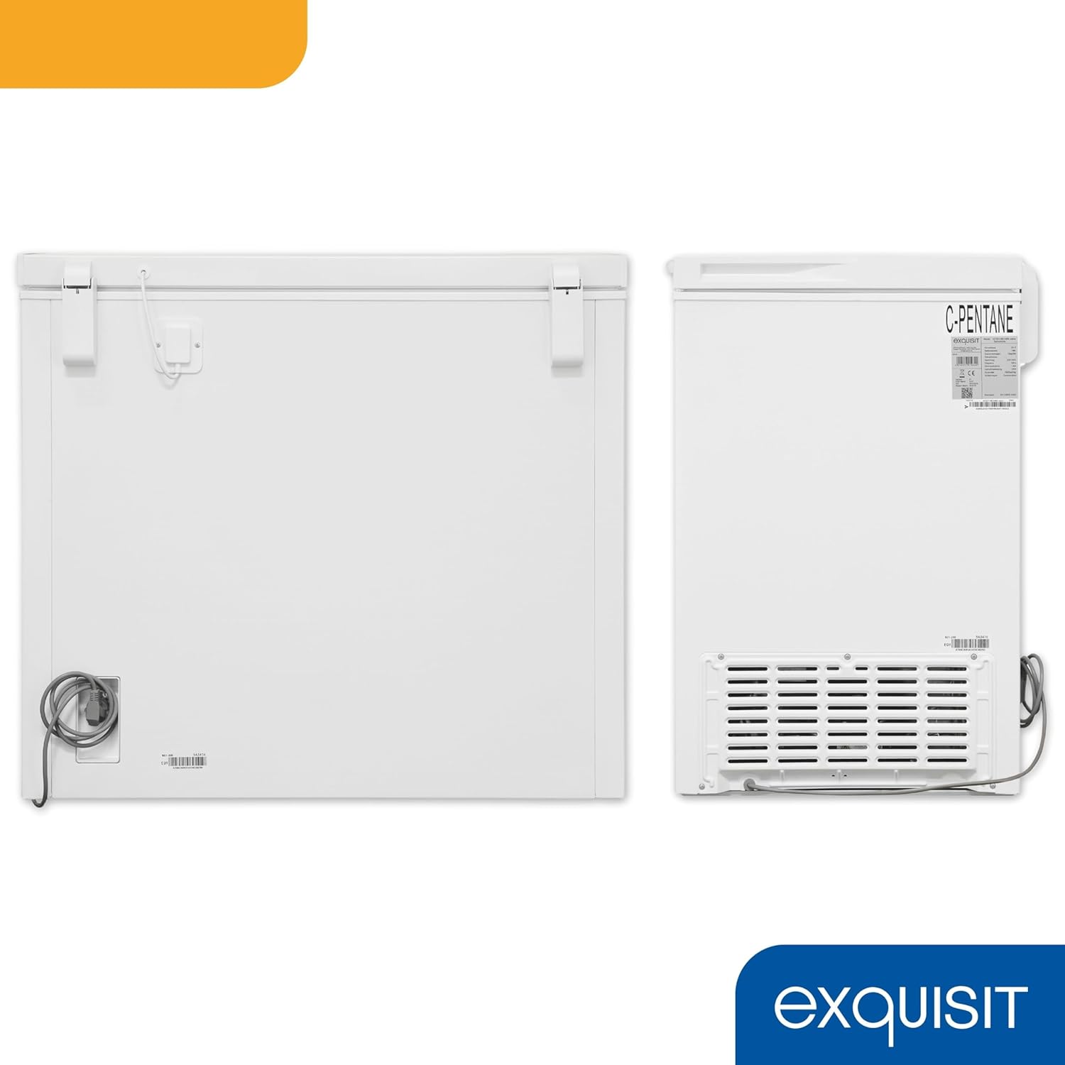 Exquisit Gefriertruhe, Kühlfunktion, 2-in-1, 198 Liter, Türschloss, 4-Sterne-Gefrieren, Schnellgefrieren, 2 Rollen, GT201-HE-040E weiss