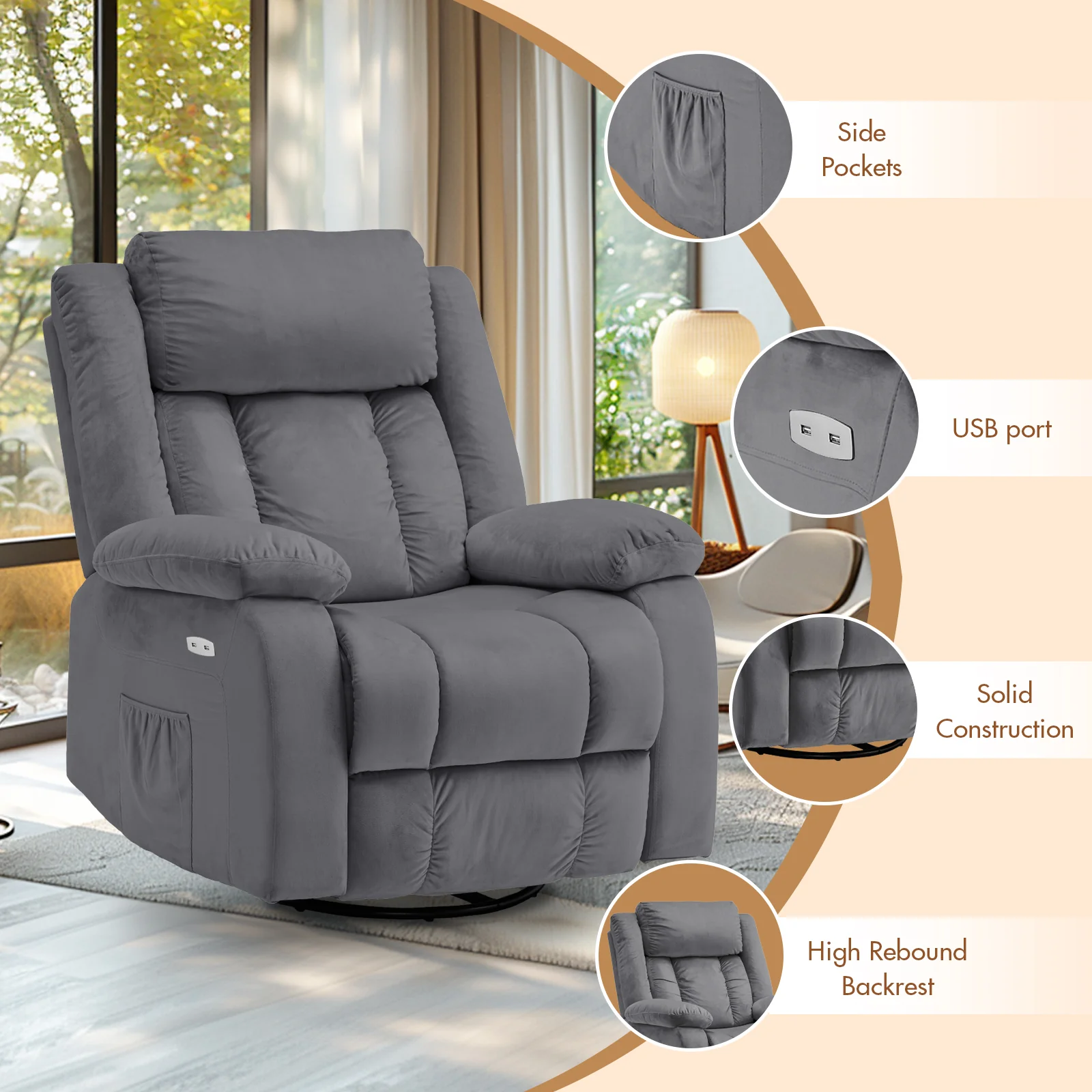 360° Swivel Heated Recliner Massage Chair
