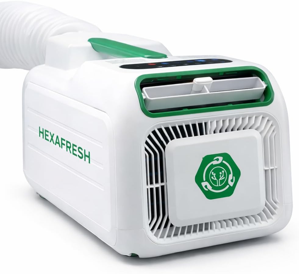 HEXAPRO+ Climatiseur Portable avec Chauffage d'Appoint pour Studio, Chambre, Camping-Car & Van – 4800 BTU, Gaz R290, Mode Turbo, Déshumidificateur & Ventilateur, jusqu'à 15 m²