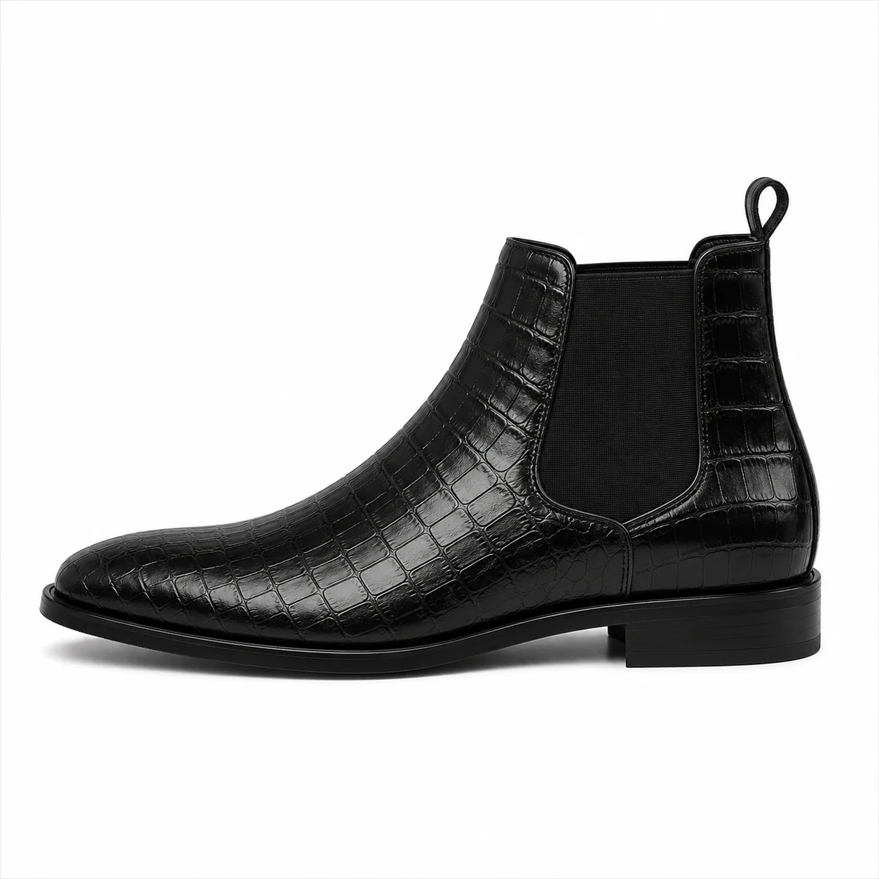 Men��s Black Chelsea Boots �C Crocodile Embossed Finish