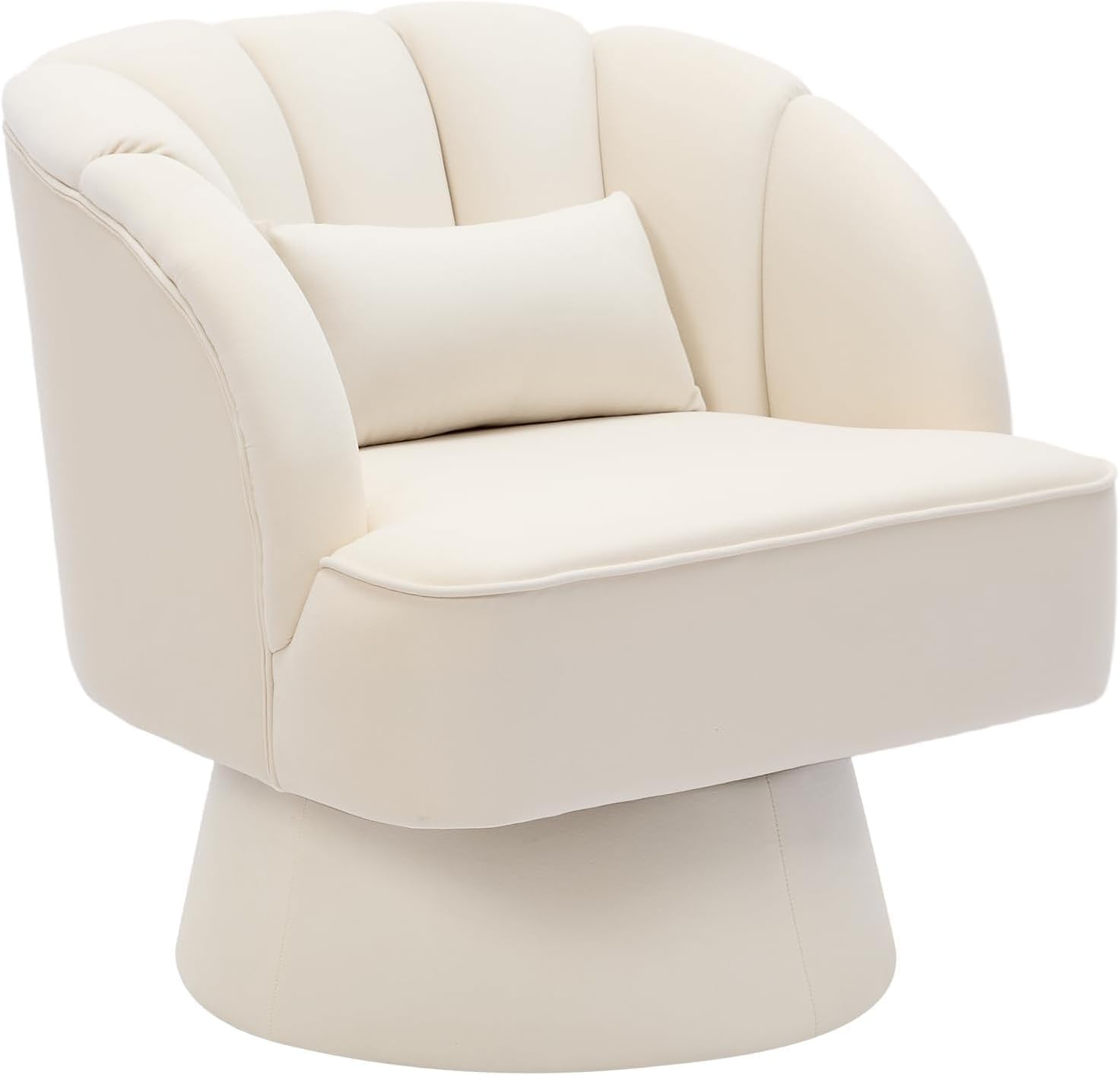 Moderner Drehsessel, 360 Grad Samt gepolsterter Sessel mit gestreifter Rückenlehne & Plüschpolsterung, bequemer runder Sessel für Wohnzimmer, Schlafzimmer, Leseecke, Beige