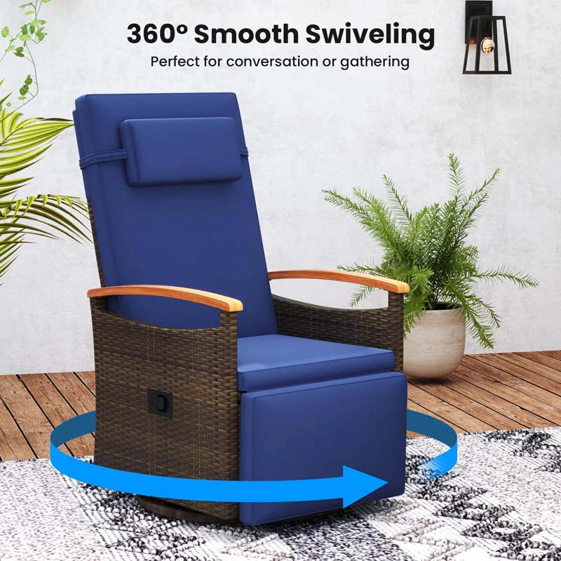 Eletriclife Patio Rattan 360�� Swivel Recliner Chair with Adjustable Backrest and Footrest