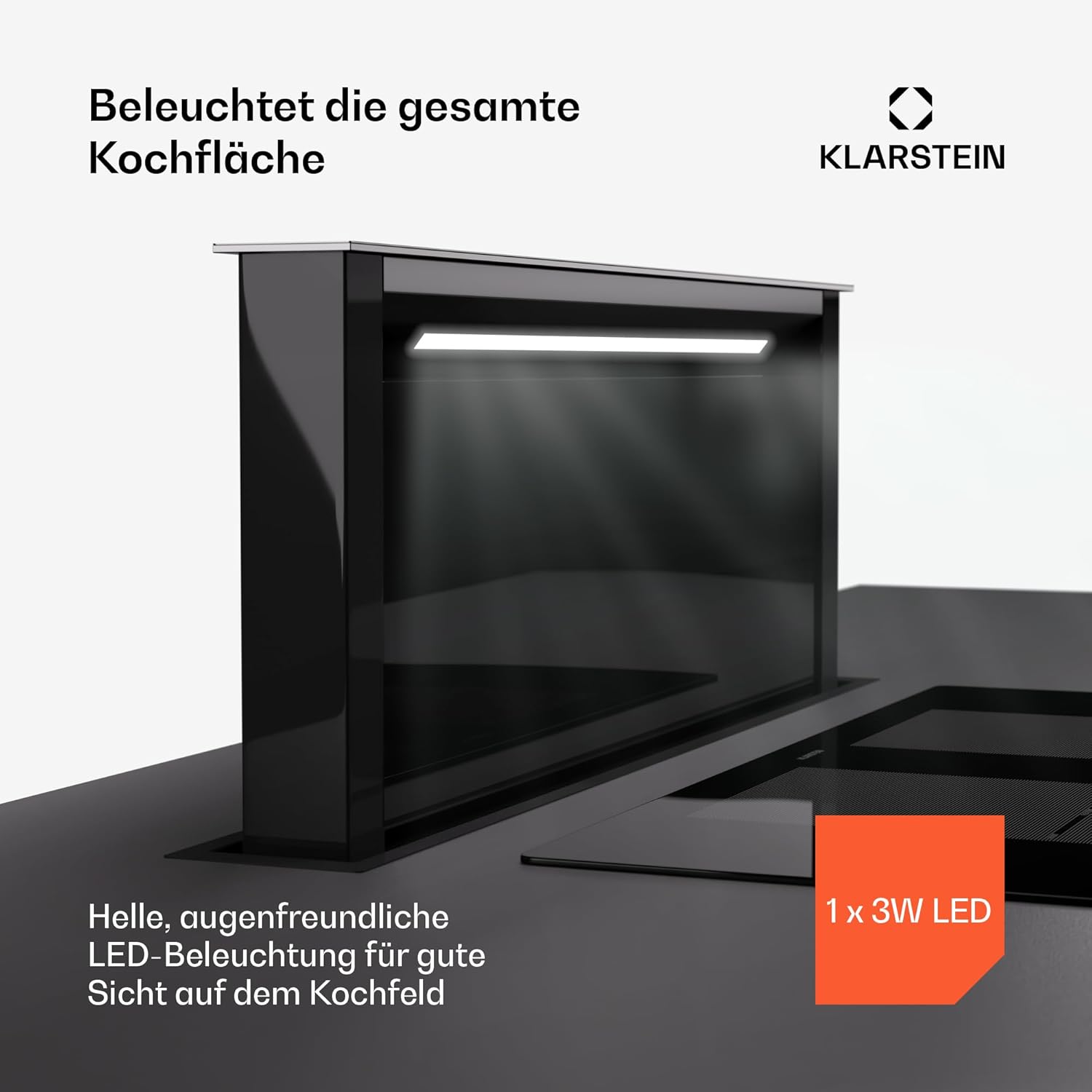 Klarstein Downdraft-Dunstabzugshaube, Versenkbare Abzugshaube, Leise Dunstabzugshauben mit Filter, Dunstabzugshaube 60cm, Umluft/Abluft Dunsthaube mit 10 Stufen, Dunstabzug 576 m³/h Luftstrom