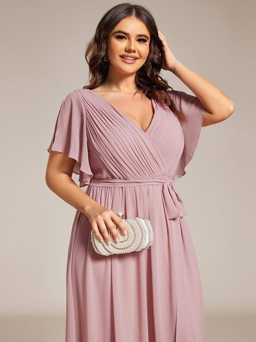 Abendkleid Damen Maxi A-Linie aus Chiffon | Festliches Kleid f��r Hochzeitsg?ste mit V-Ausschnitt und Fl��gel?rmeln
