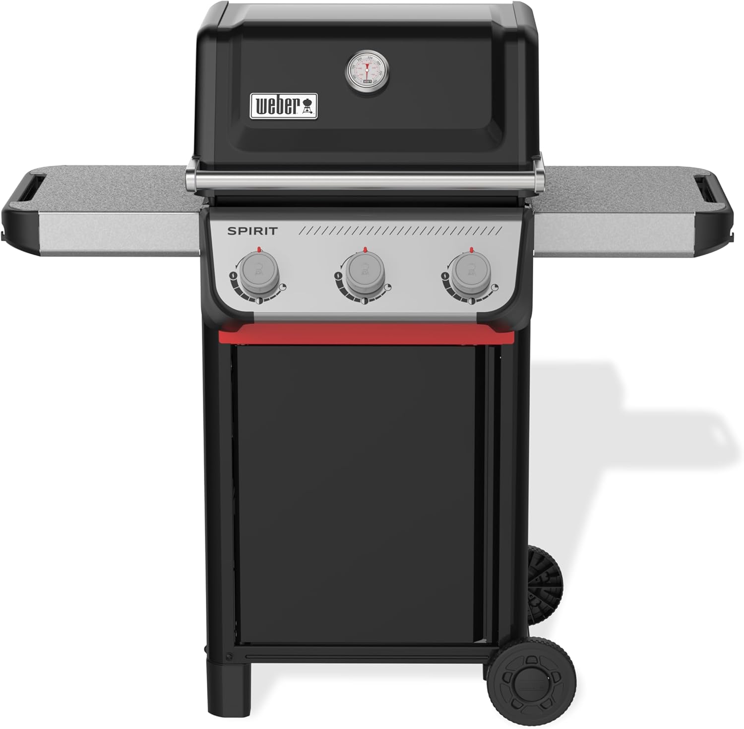 Weber Spirit E-310 Gasgrill / 3 Brenner, Snap-Jet Zündung, Robuste Räder und Warmhalterost, 51 x 46 cm Grillfläche, Kompatibel mit Weber Works Seitenablagen, Schwarz/Silber