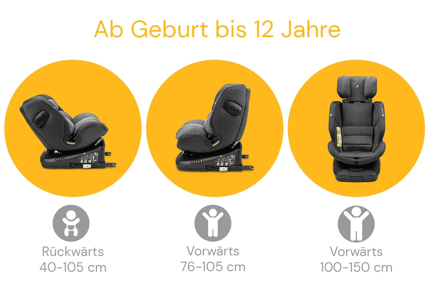 Osann Eno360 i-Size, drehbarer Kindersitz 40-150 cm, Reboarder mit Isofix, Baby Autositz �C Dark Grey Melange