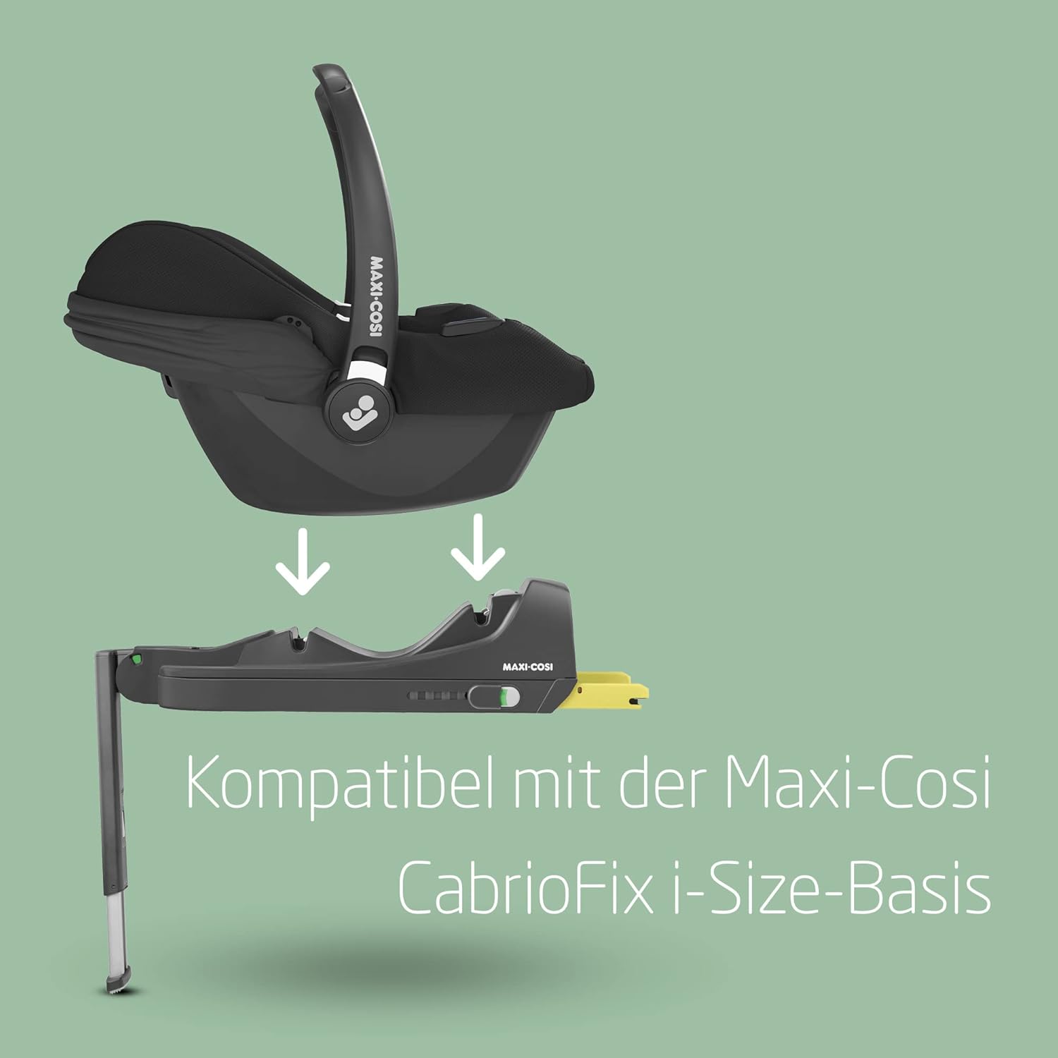 Maxi-Cosi CabrioFix i-Size, Babyschale, 0–12 Monate, max. 12 kg, leichter i-Size Kindersitz (3,2 kg), Sonnenverdeck, gepolsterter Sitz, für viele Maxi-Cosi Kinderwagen, Essential Green