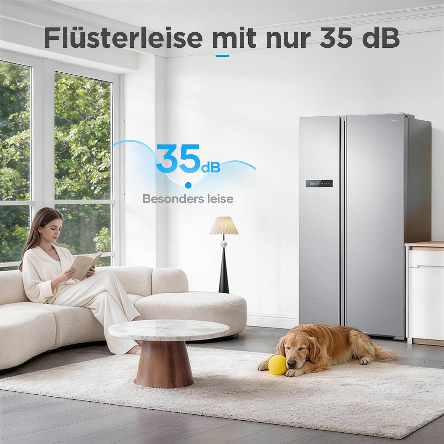 Midea Side-by-Side Kühl-Gefrierkombination 592 L | No Frost, Inverter Kompressor, leise 35 dB | 179,3 cm hoch, Multi-Air-Flow, SuperCool & Freeze | Platinum Fresh | Blau-Stahl, MDRS791MYA46