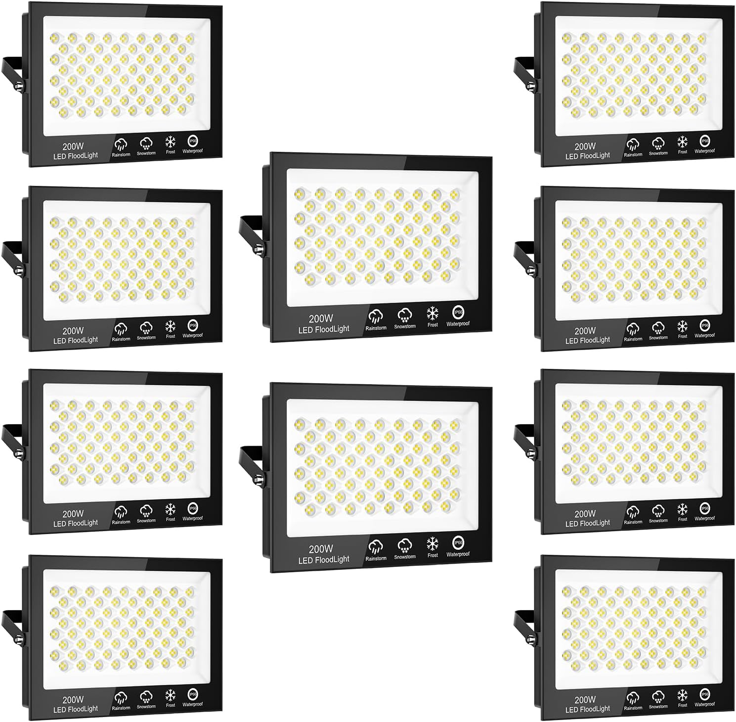 Sararoom Strahler Fluter Flutlicht Scheinwerfer - 10er 200W 272 LED 20000LM Kaltweiß 6500K, IP65 Wasserdichte Flutlichtstrahler Außen-Sicherheitsbeleuchtung für Garten Garage Hof Auffahrt Türen Flur