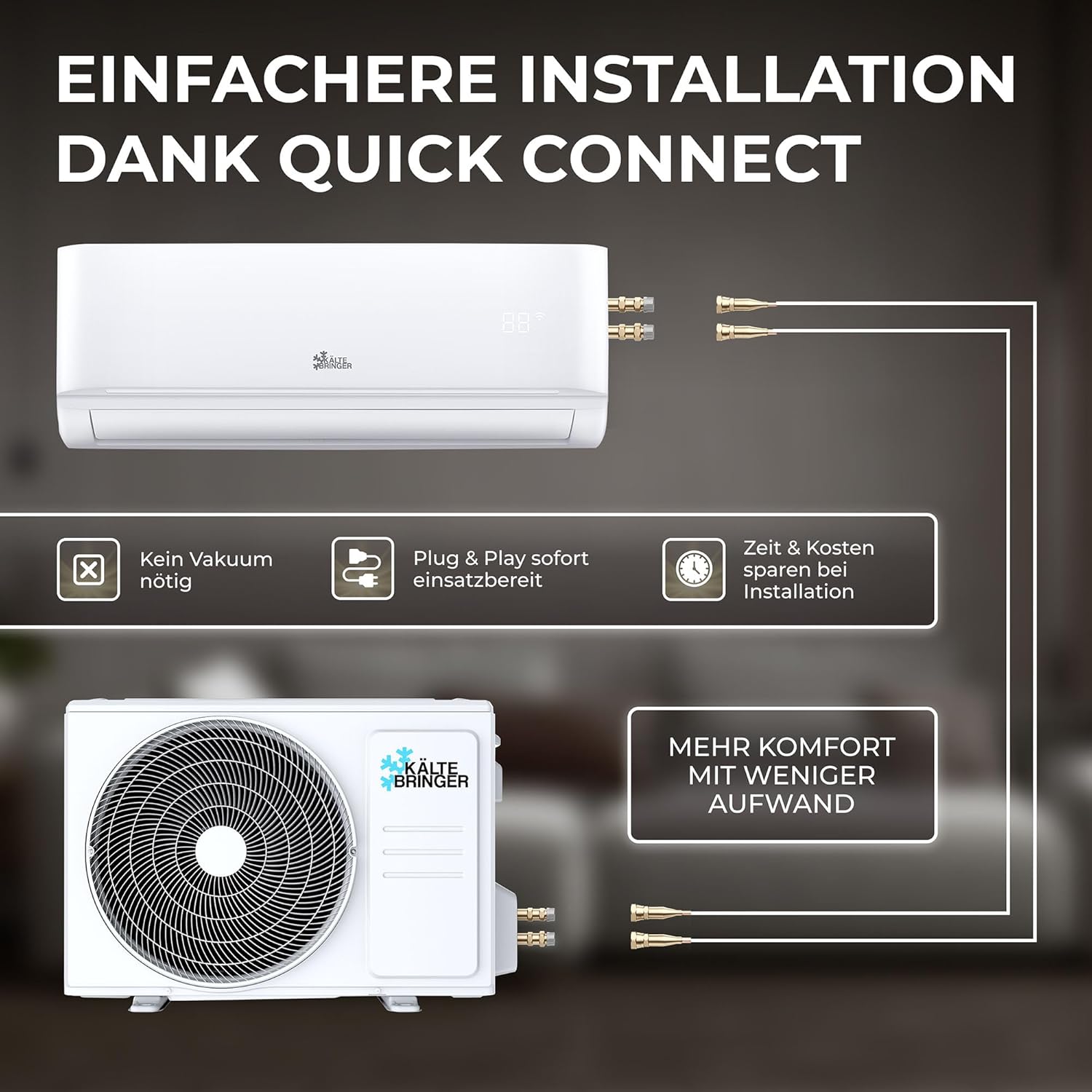 Kältebringer Split Klimaanlage Quick Connect - 18000 BTU (5,3 kW) - Klimagerät mit Heizfunktion, WiFi & App, bis 91qm, sehr leise - 5m Kupferleitung, Kältemittel R32, Montagematerial