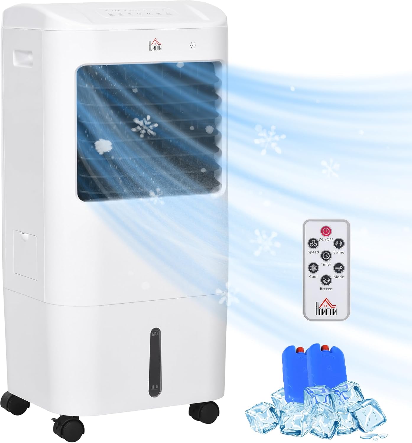 HOMCOM 3 in 1 Mobile Luftkühler mit Wasserkühlung und Luftbefeuchtung 15L Wassertank 60°oszillierendes Ventilator ohne Abluftschlauch mit 7,5h Timer, Fernbedienung, LCD-Anzeige, für 20 ㎡
