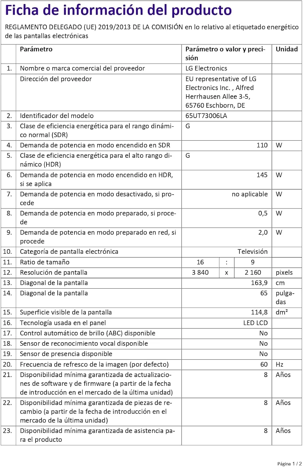 65UT73006LA 65 