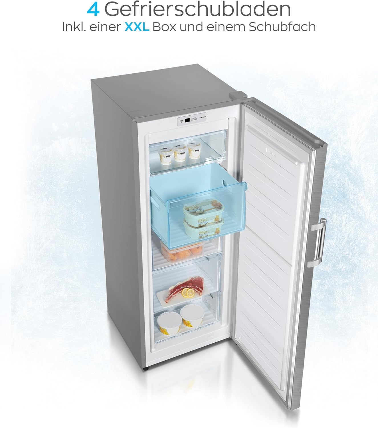 Heinrich´s Gefrierschrank Temperatur:-14°C~-24°C, Freezer, No-Frost Schutz, Gefrierschubladen + Gefrierfach, LED-Display,Airflow, wechselbarer Türanschlag, Alarmfunktion