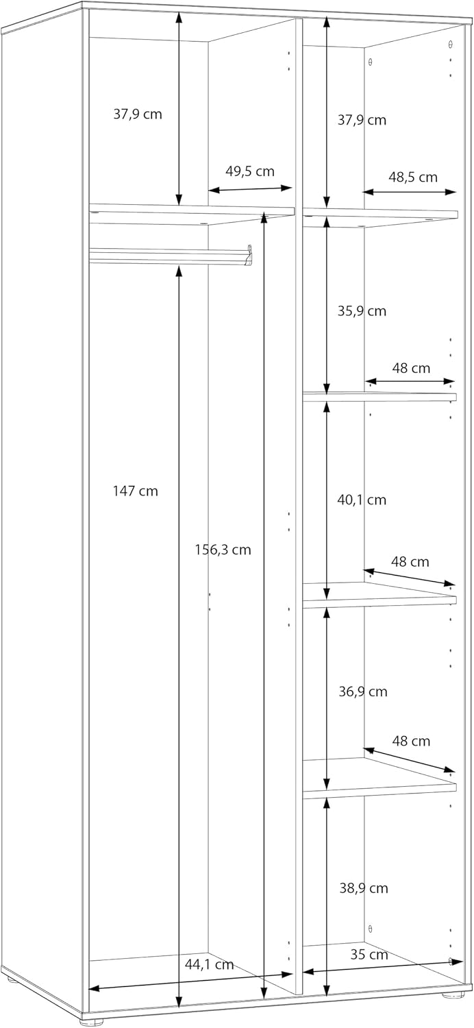 Forte ELISTON Kleiderschrank 80 90, moderner Kleiderschrank mit Lamellendesign, 2-türig, Holzwerkstoff, Schlafzimmer, Mauvella Eiche Holzdekor|Kashmir Beige, 84 cm breit x 200,1 cm hoch x 54 cm tief