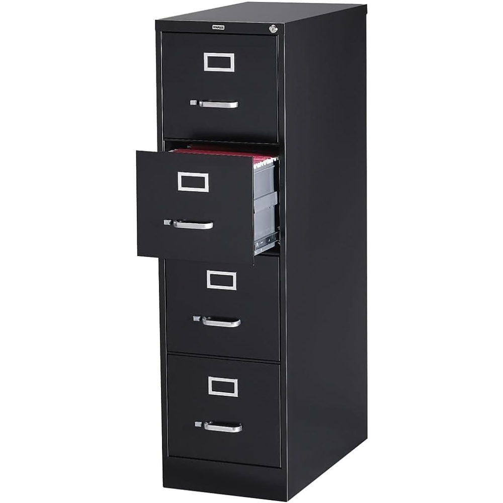 STAPLES 4-Drawer File Cabinet, Lockable, Black, 25