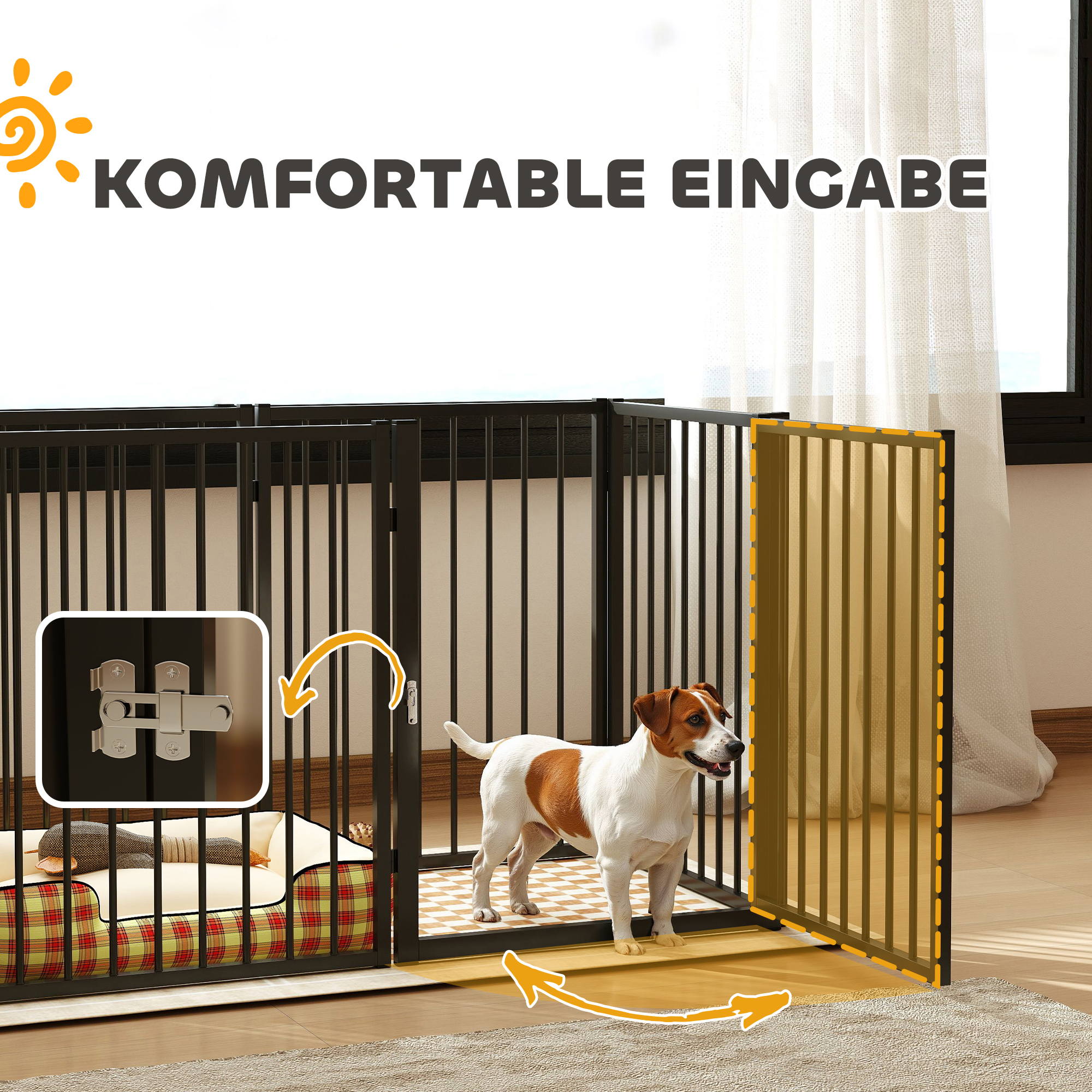 Puppyren, Hondenren, Puppy Omheining, 6 Panelen met Deur, Opvouwbaar en Draagbaar Hondenhek, Staal, Zwart