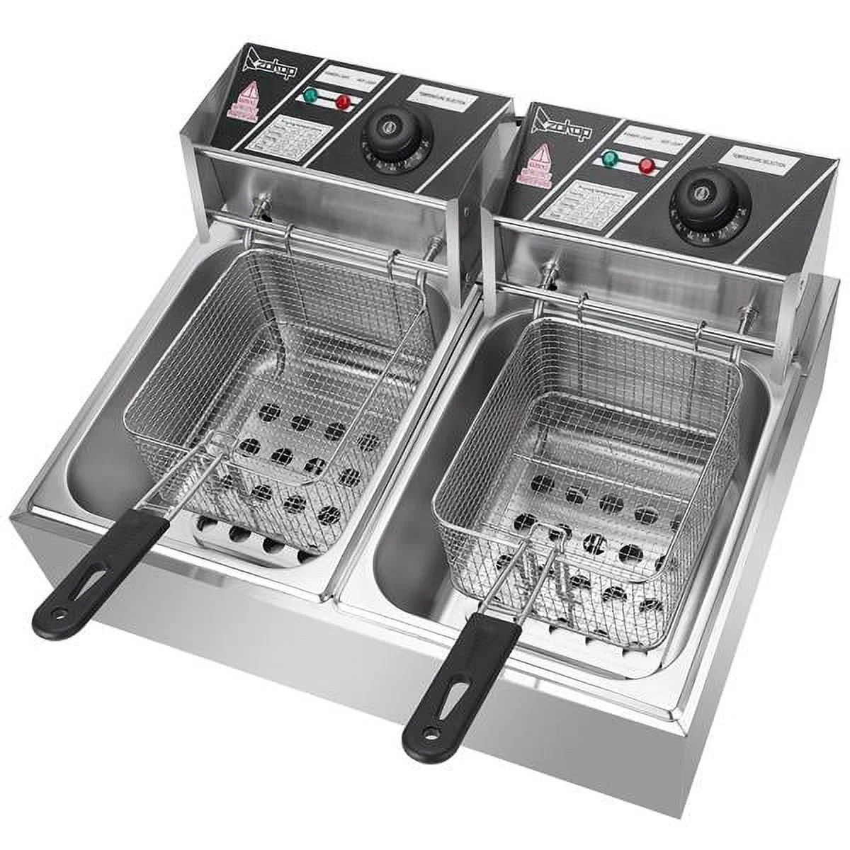 Elektrische tafelfriteuse met dubbele tank van roestvrij staal �C Friteuse met grote capaciteit �C Elektrische friteuse �C Tafelmodel �C Professionele friteuse met grote bak voor frietjes (12,7 QT/12 L, 5000 W)