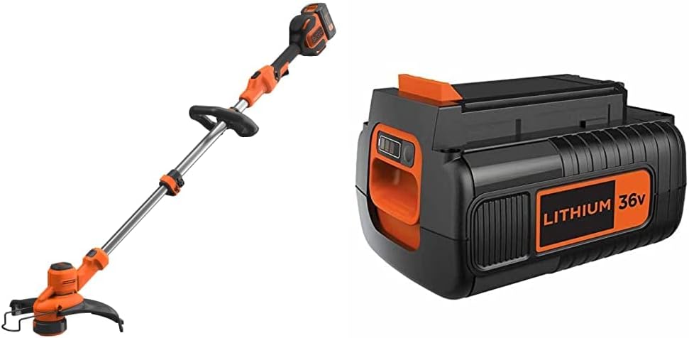 BLACK+DECKER Rasentrimmer mit Akku und Ladegerät - Freischneider - Rasenkantenschneider 36V 2,5Ah, Schnittbreite 33 cm, kohlebürstenloser Motor, mit Fadenverlängerung, Variable Drehzahl BCSTA536L1