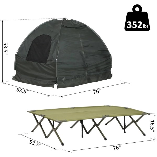 Outsunny 2-person Portable Elevated Camping Cot Tent Combo Set
