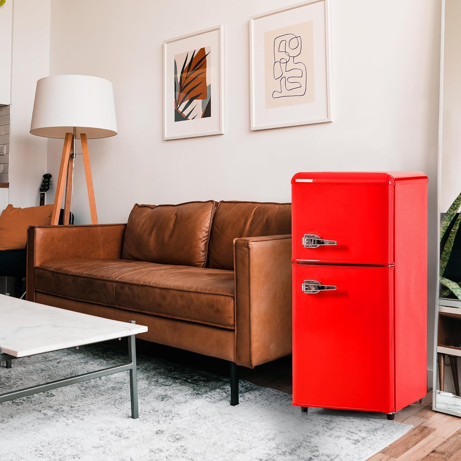 Merax Kühlschrank mit Gefrierfach, Kühl-Gefrierkombination, klein Kühlschrank mit 51L und Gefrierschrank 21L, Leise, LED, Glasablagen, Gemüsefach, Türablagen, für Küche, Wohnzimmer, Büro, Schwarz