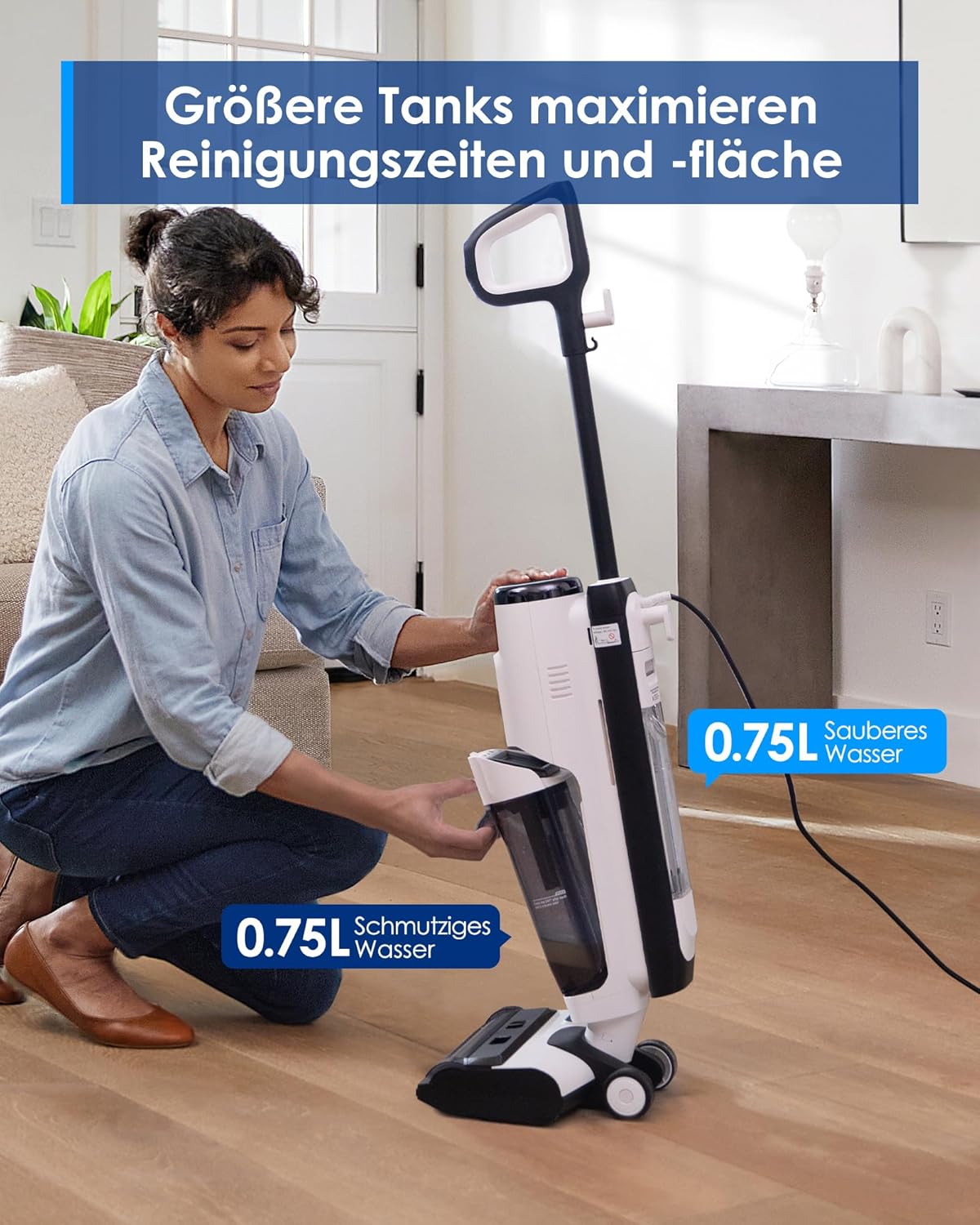 Tineco iFLOOR 5 Steam Nass Trockensauger, 120℃ Hochtemperatur-Dampf, Dampfreiniger mit Kabel, Selbstreinigung Nasssauger, Hartholz bodenreiniger für klebrige Verschmutzungen, Essensreste