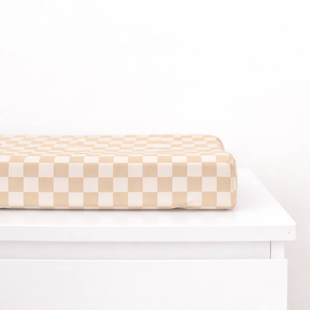 Beige White Checkered Changing Pad Cover