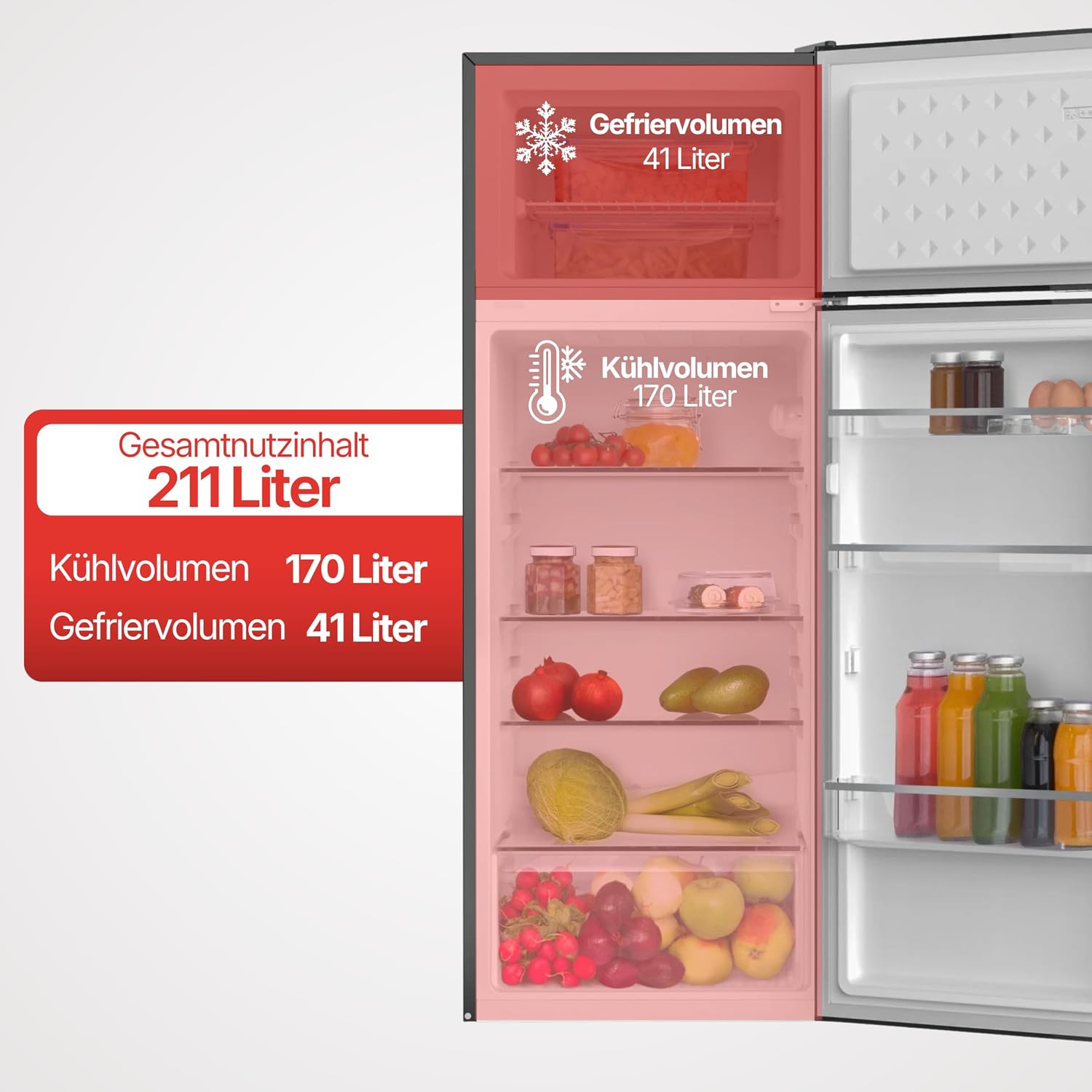 Amica Kühl‑Gefrierkombination freistehend 211 l FrostControl LED Beleuchtung 144 x 54 x 55 cm – Kühl Gefrierkombination Edelstahloptik