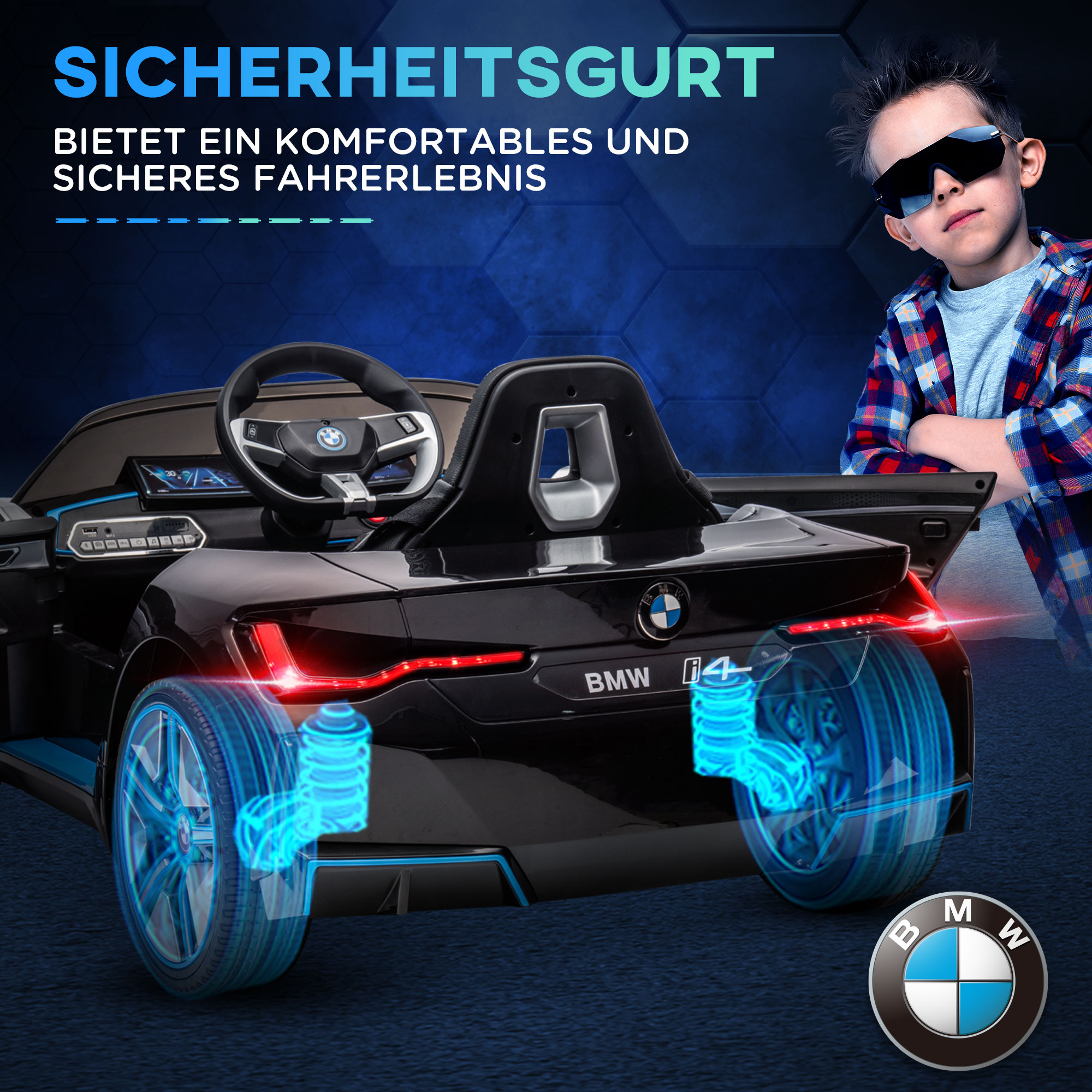 Kinderauto Elektroauto BWM i4 3-5 km/h Afstandsbediening Multimedia-speler Zwart