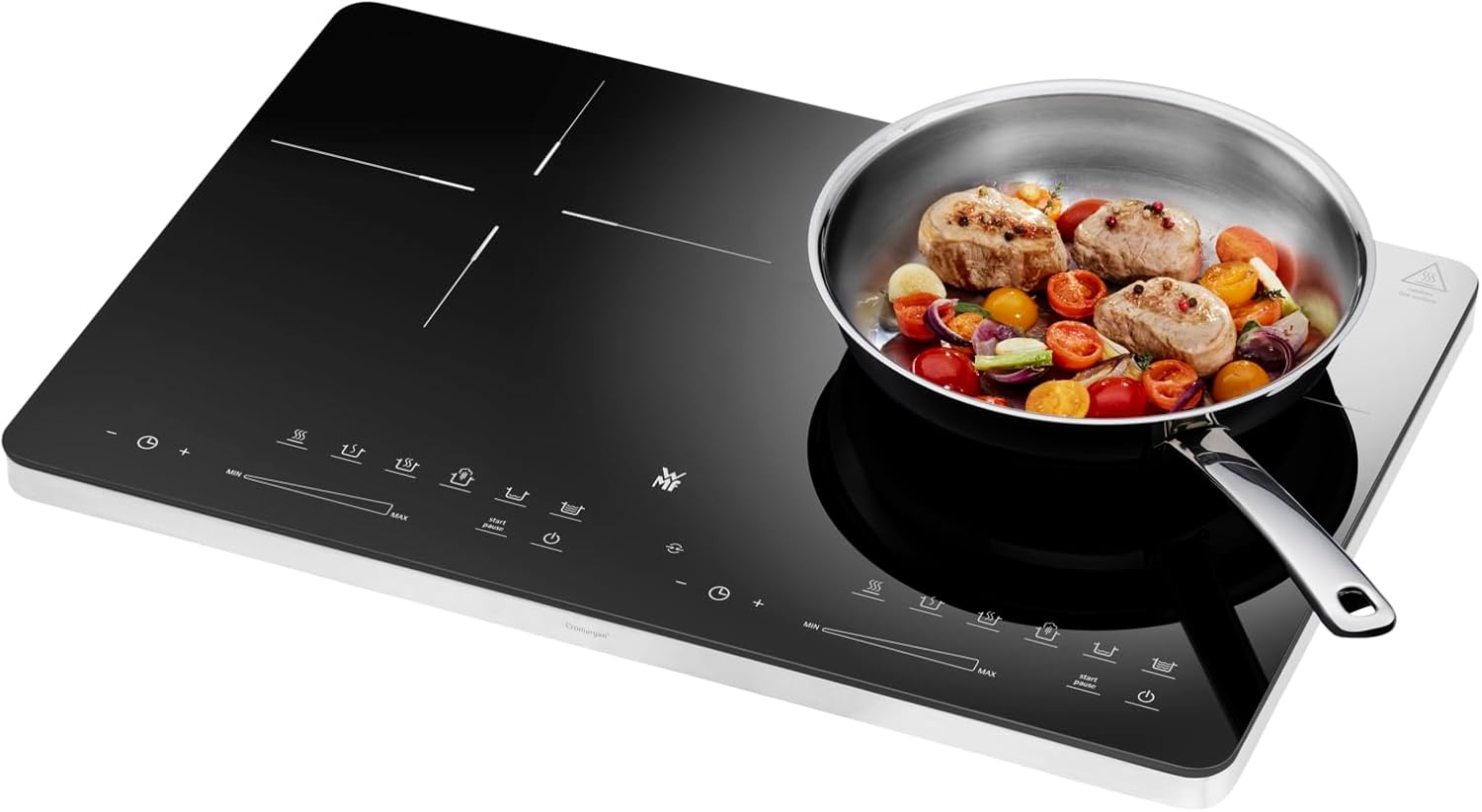 WMF Kult X Doppel- Induktionskochfeld 2 Platten, Kochplatte bis 28 cm, 2 Kochzonen, 8 Stufen, Topferkennung,Touch-Display, Glaskeramik, Timer-Funktion, 3500 W