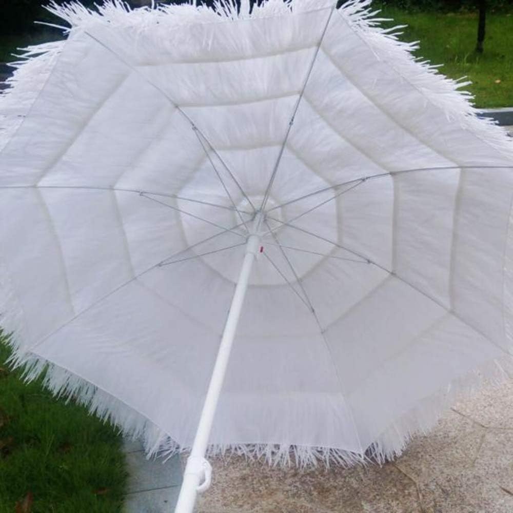 Weißer Strohschirm, 2 m, für den Außenbereich, Verstellbarer Hawaii-Hula-Regenschirm, Bast